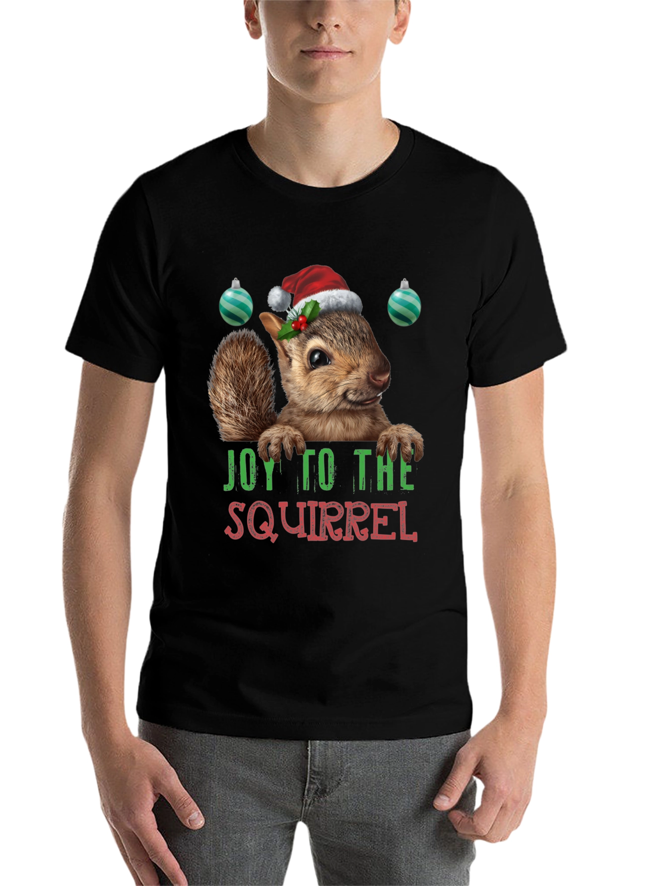 Black Festive Squirrel Graphic Tee - Holiday Joy T-Shirt view 7