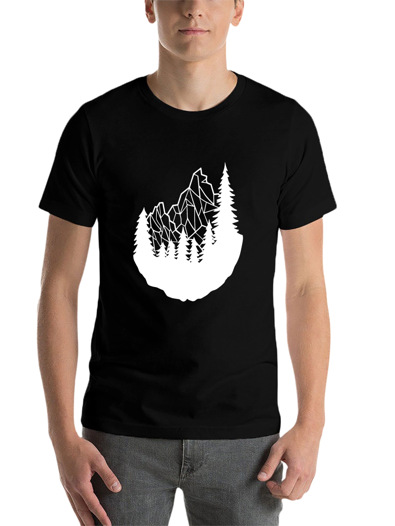 Black Geometric Mountain & Trees Graphic Tee - Black view 7