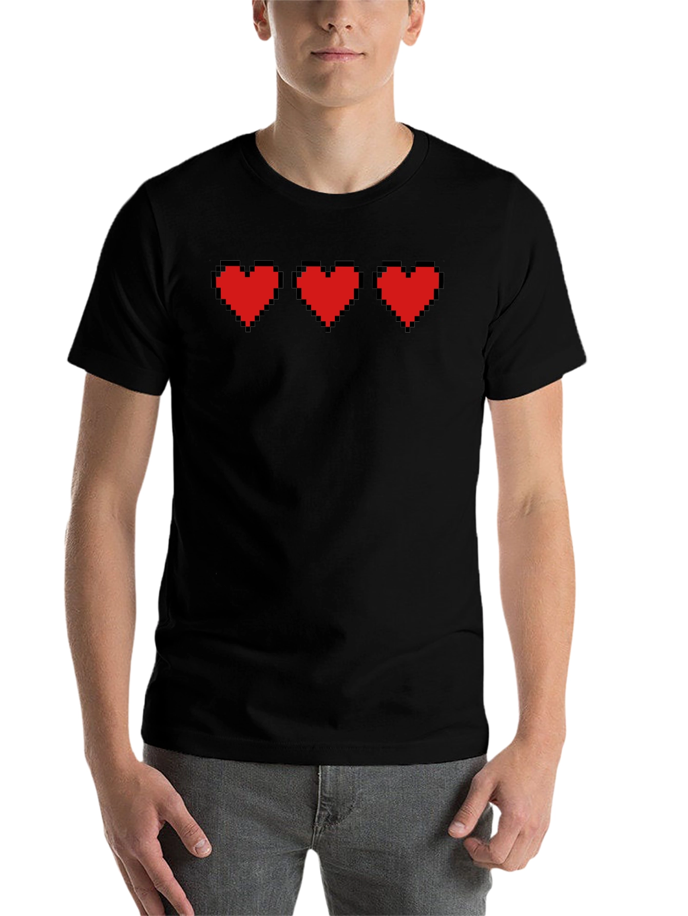 Black Pixel Hearts Black T-Shirt - Gamer Style view 7