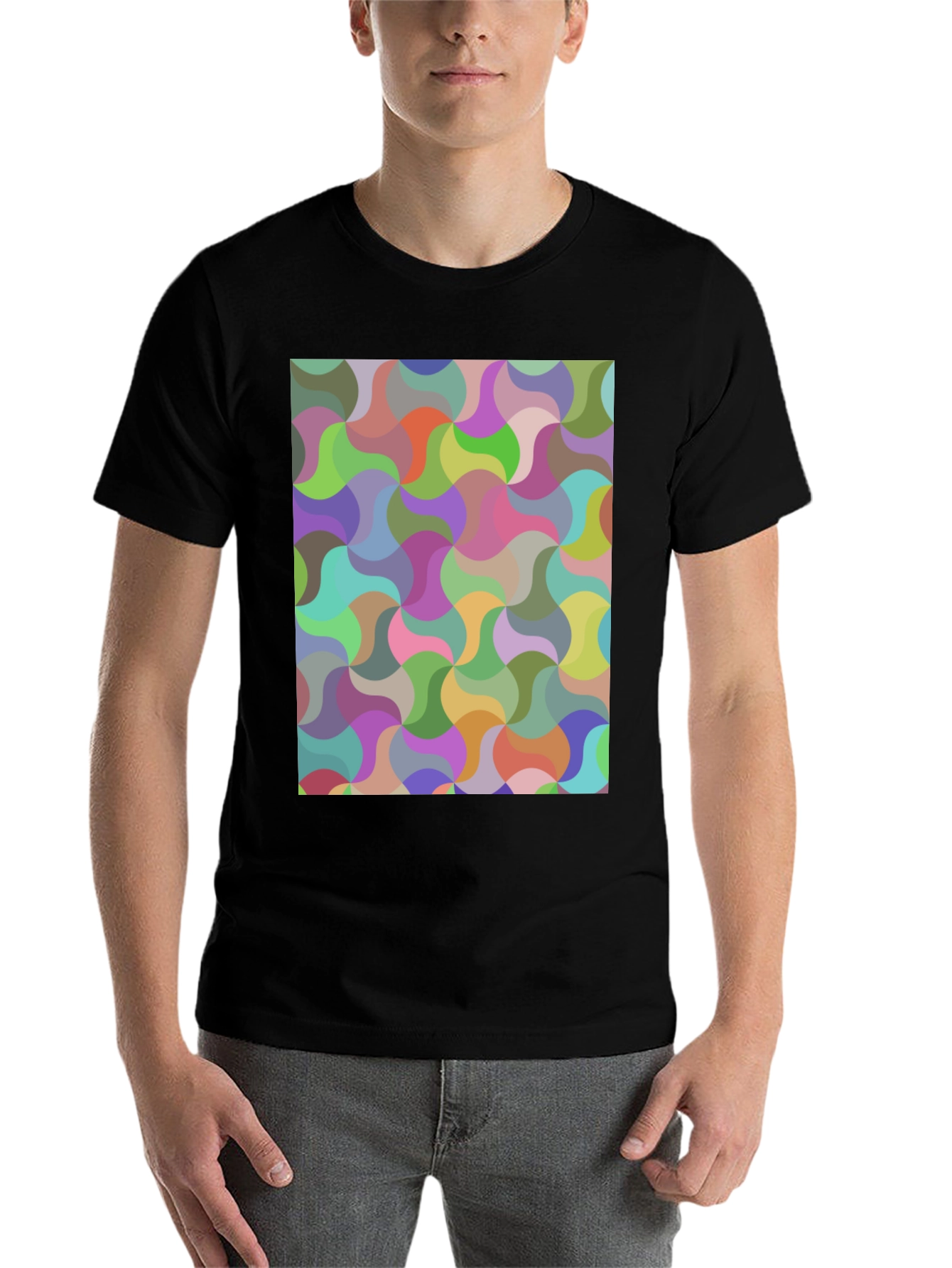 Black Abstract Geometric Pattern Crew Neck T-Shirt view 7