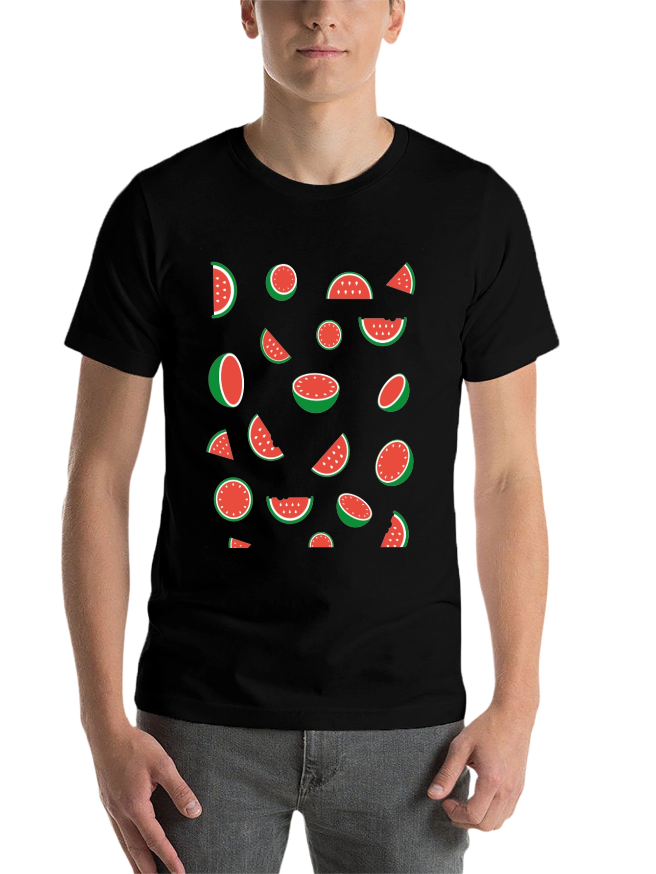 Black Watermelon Pattern Black T-Shirt view 7
