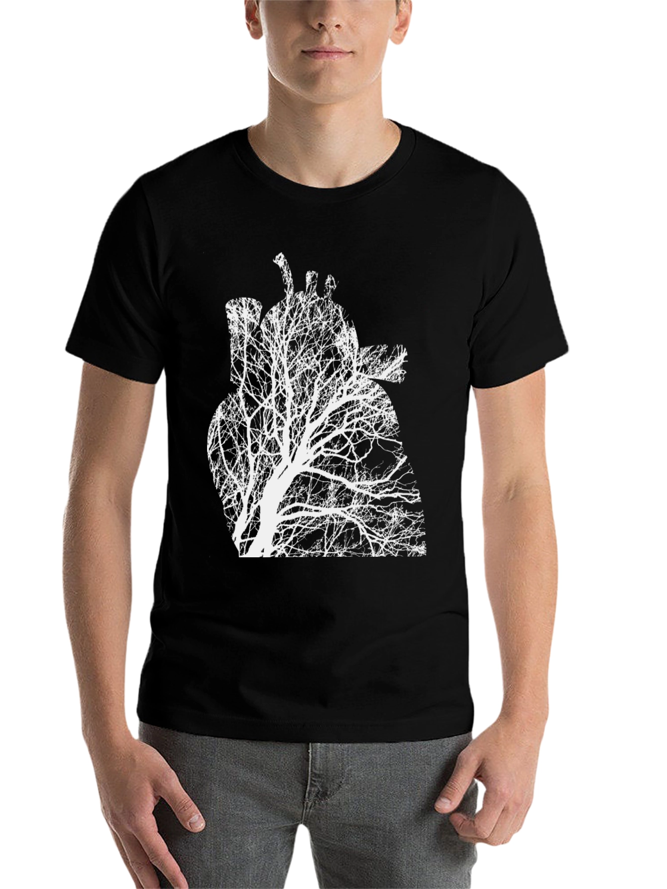 Black Arboreal Heart Tee - Black Graphic Print Crew Neck T-Shirt view 7