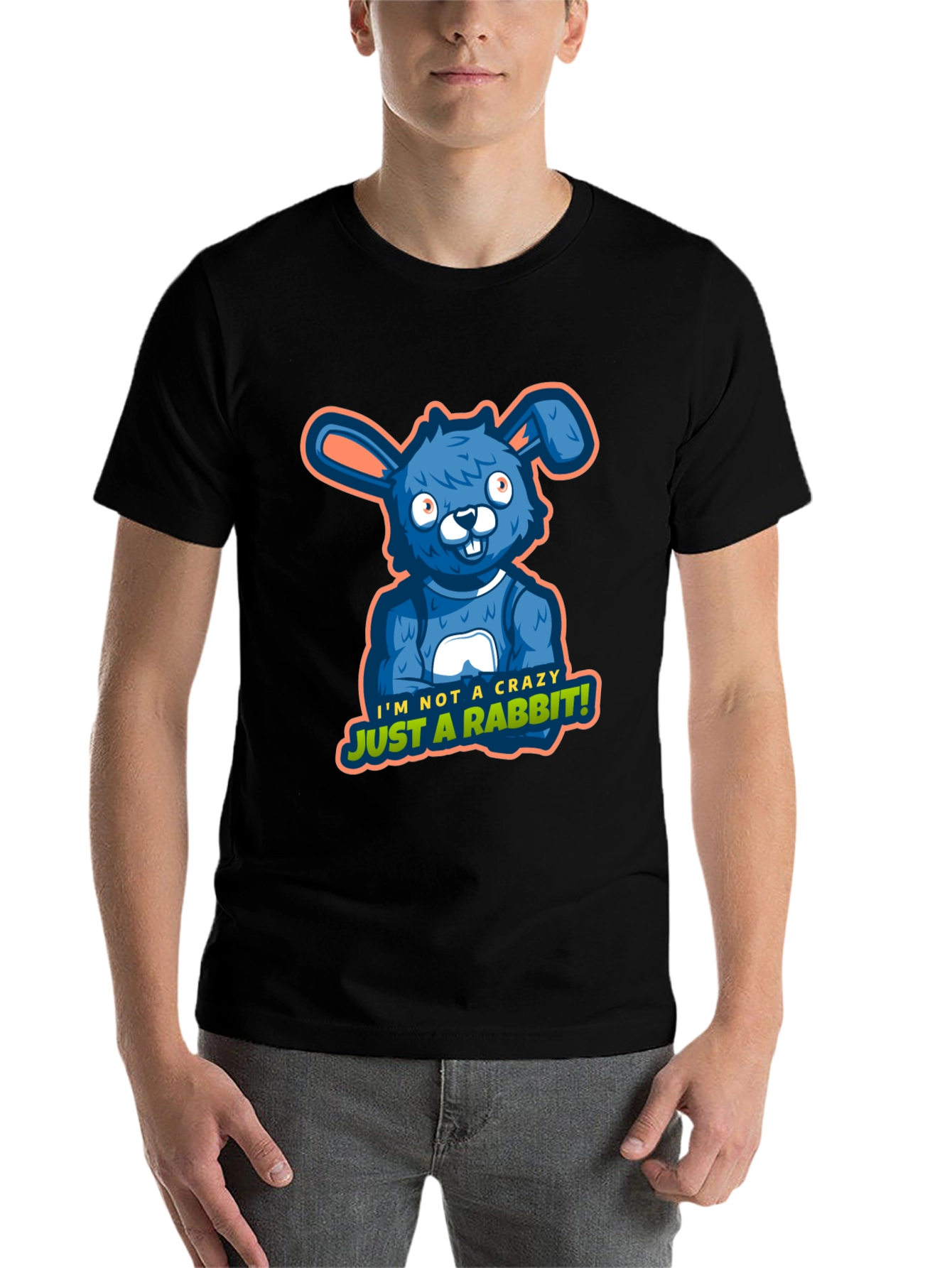 Black Crazy Rabbit Graphic Tee - Funny Animal Print view 7