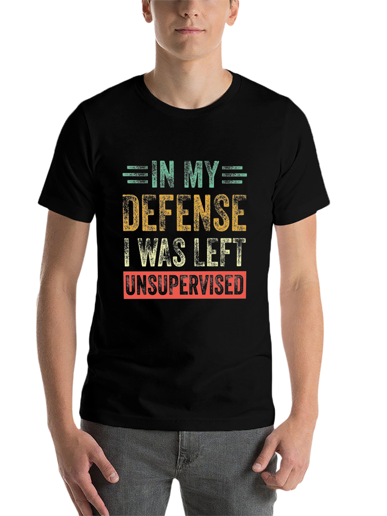 Black Funny Unsupervised Humor T-Shirt view 7
