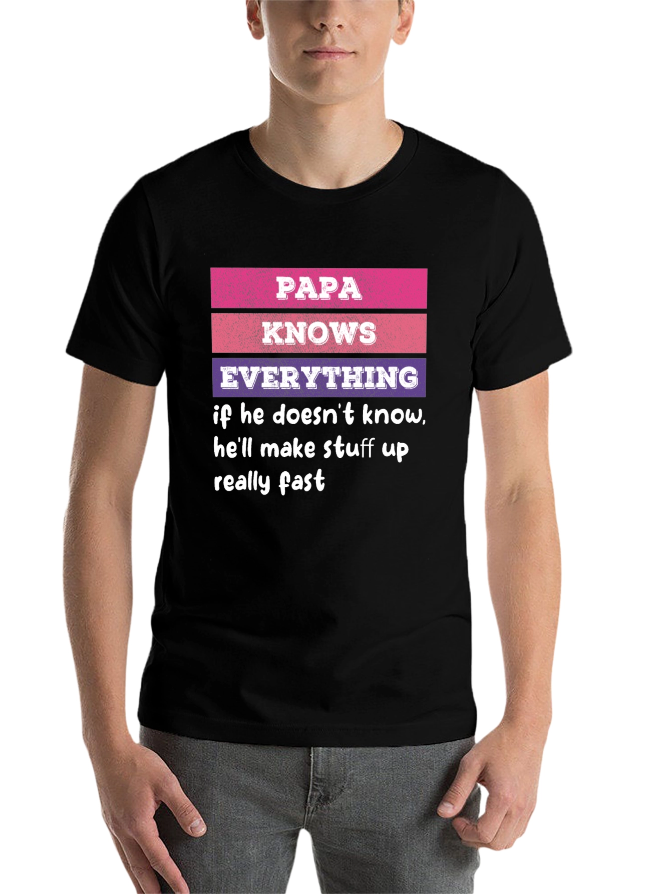 Black Papa Knows Everything T-Shirt Novelty Dad Gift view 7