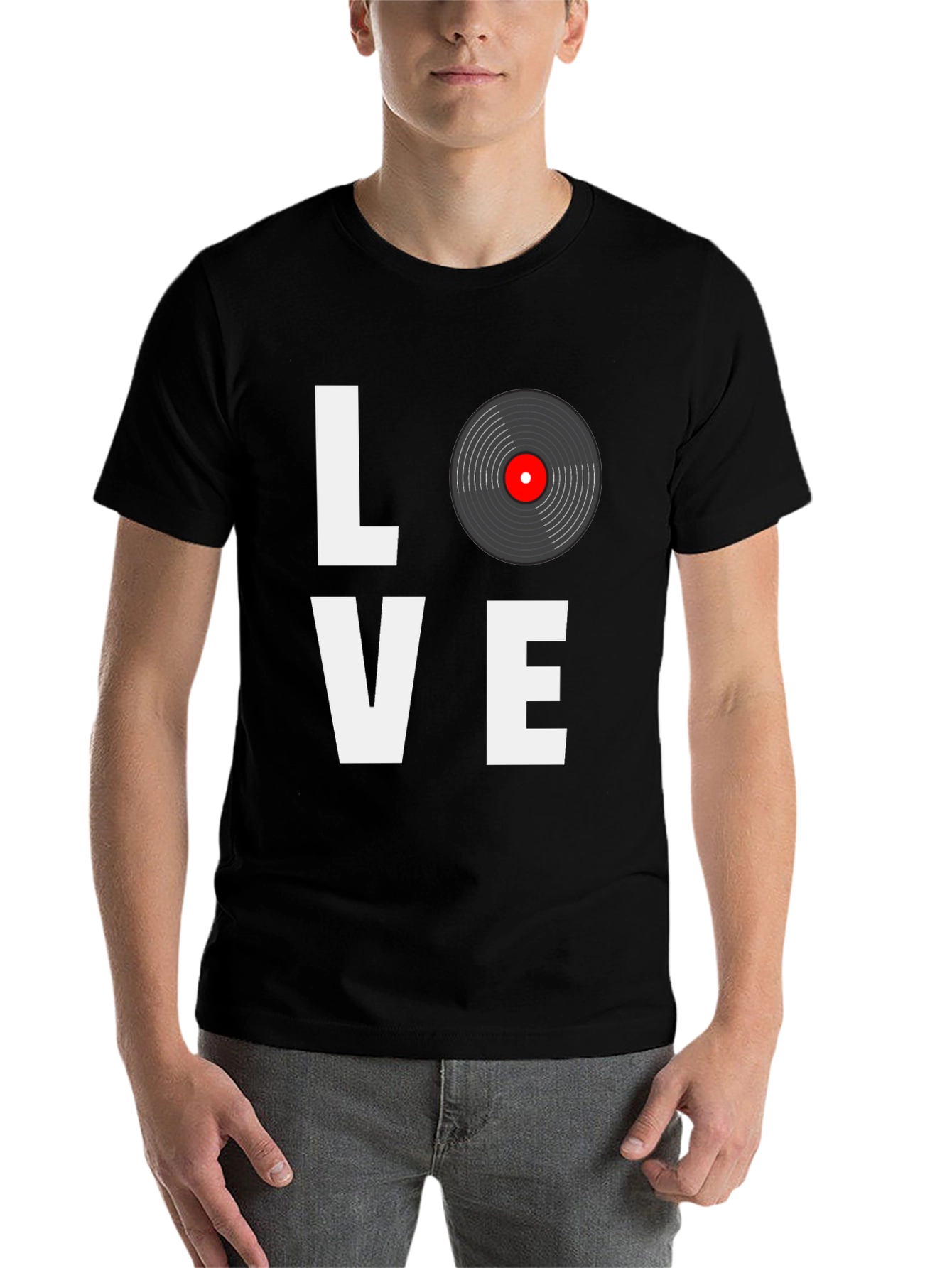 Black Love Vinyl Record Black T-Shirt  view 7