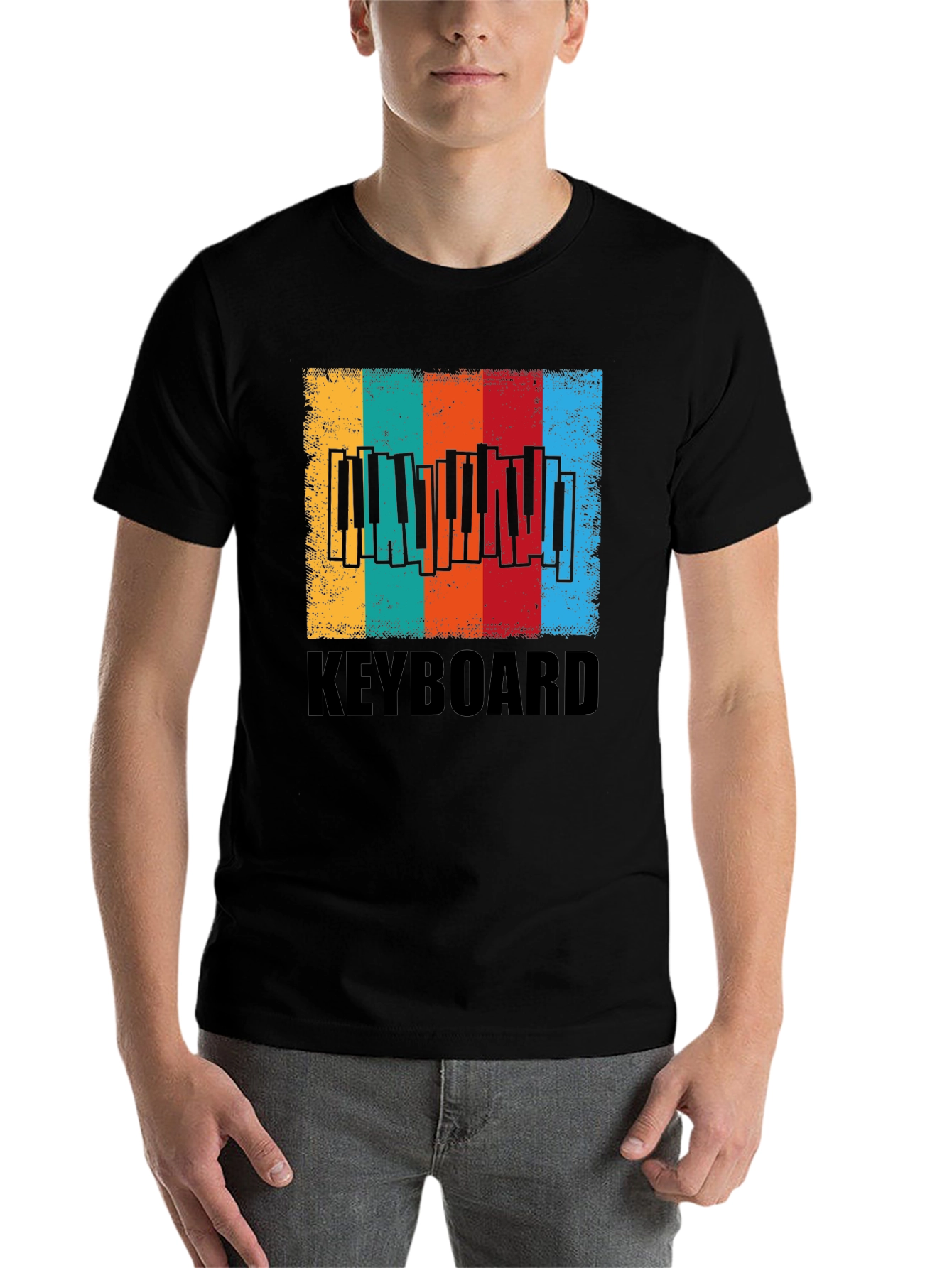 Black Vintage Keyboard Music T-Shirt view 7