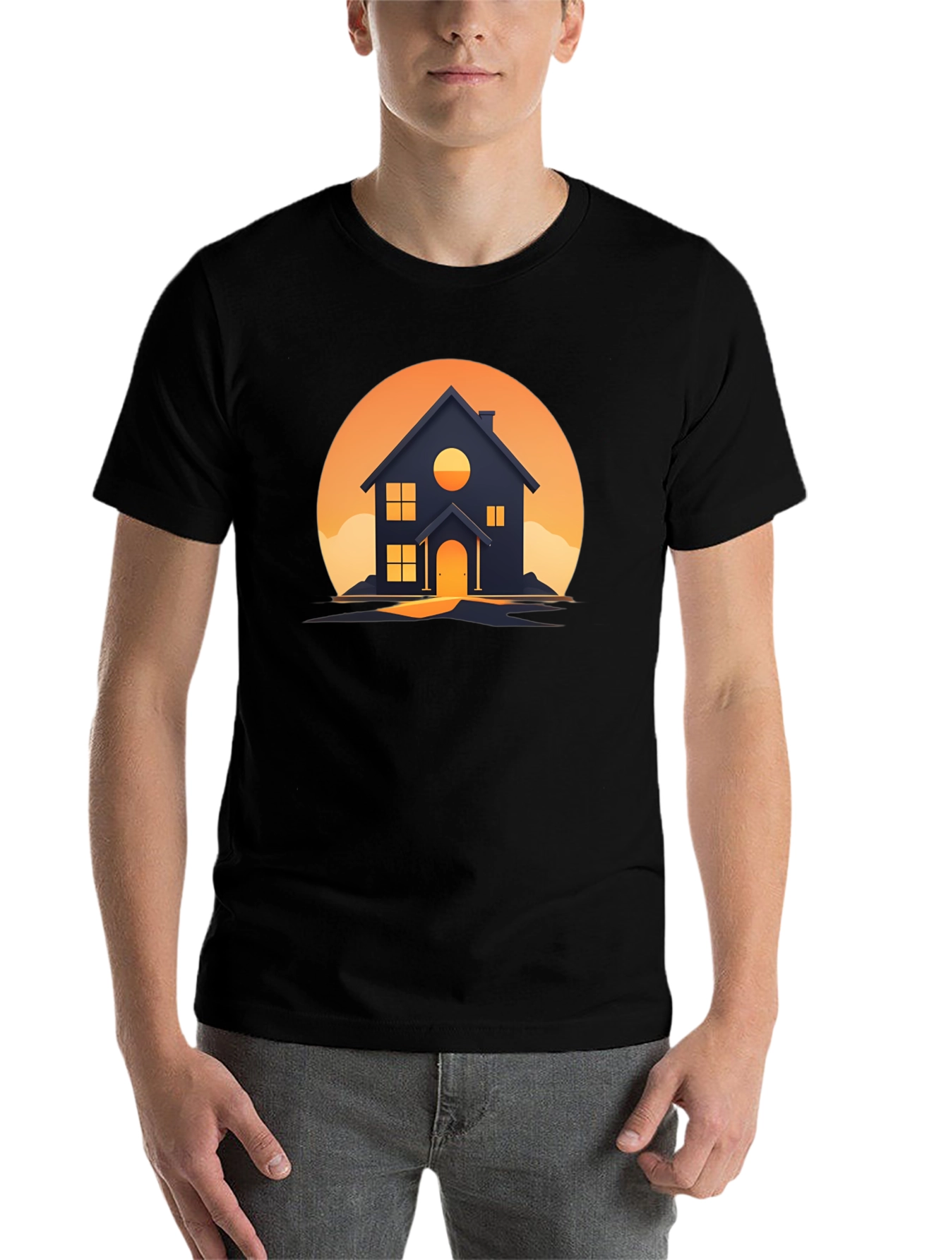 Black Sunset House Graphic Tee - Modern Design view 7
