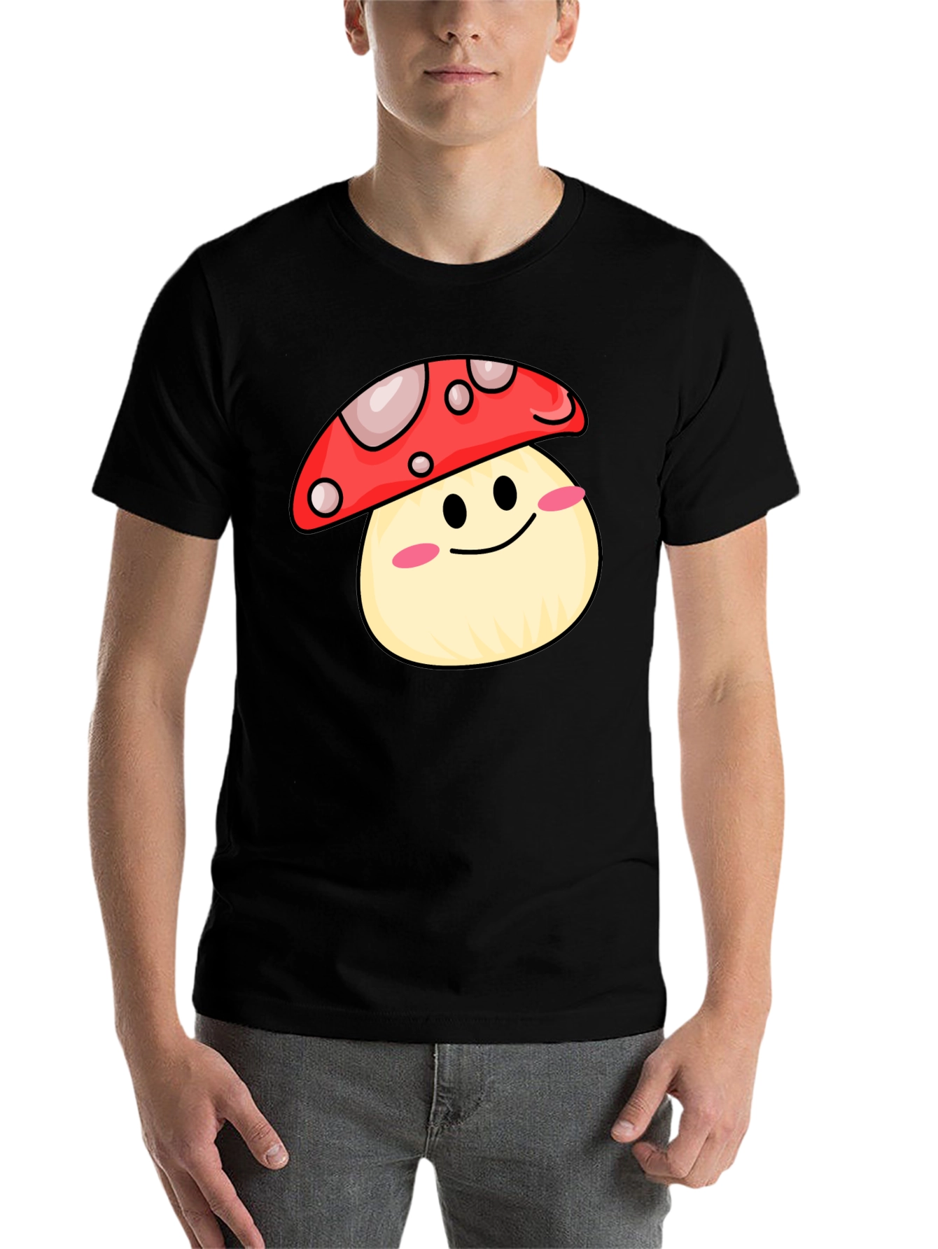 Black Cute Mushroom Graphic Tee - Black Cotton Shirt view 7