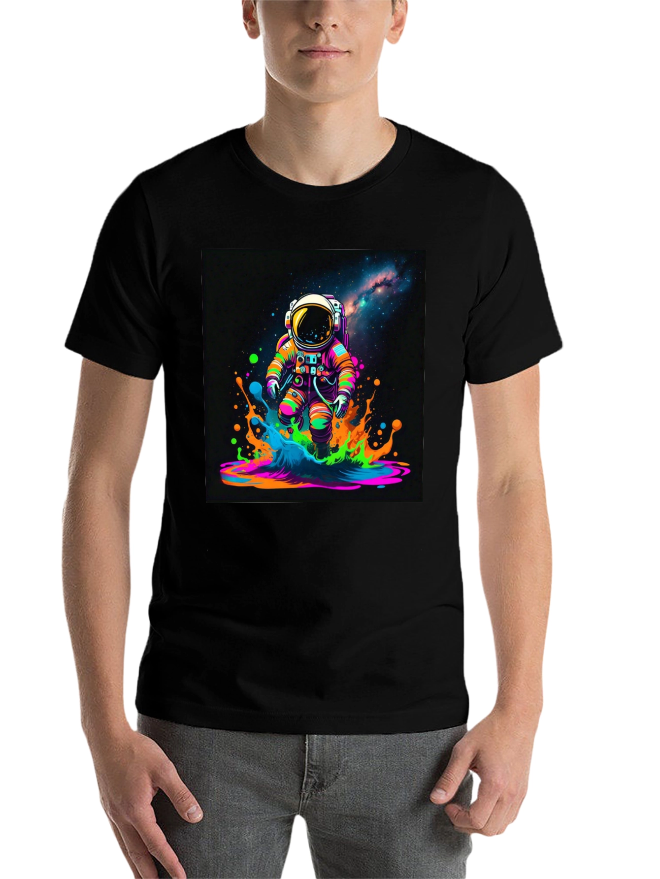 Black Astronaut Galaxy T-Shirt - Colorful Space Design view 7