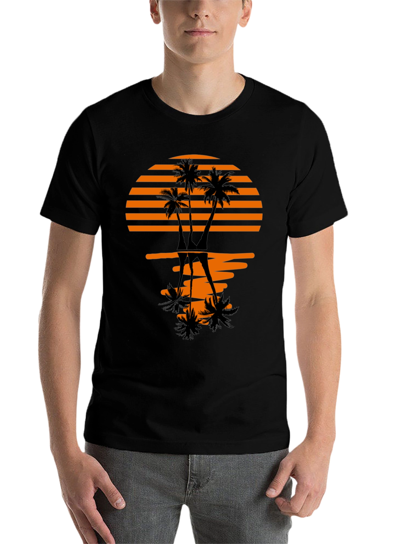 Black Sunset Palm Tree Graphic Tee - Stylish Black T-Shirt view 7