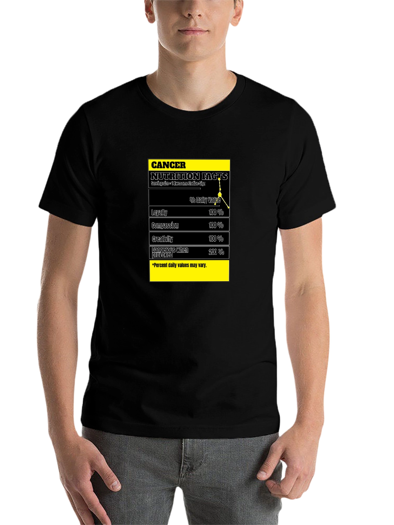 Cancer Zodiac Nutrition Facts Black T-Shirt - 7