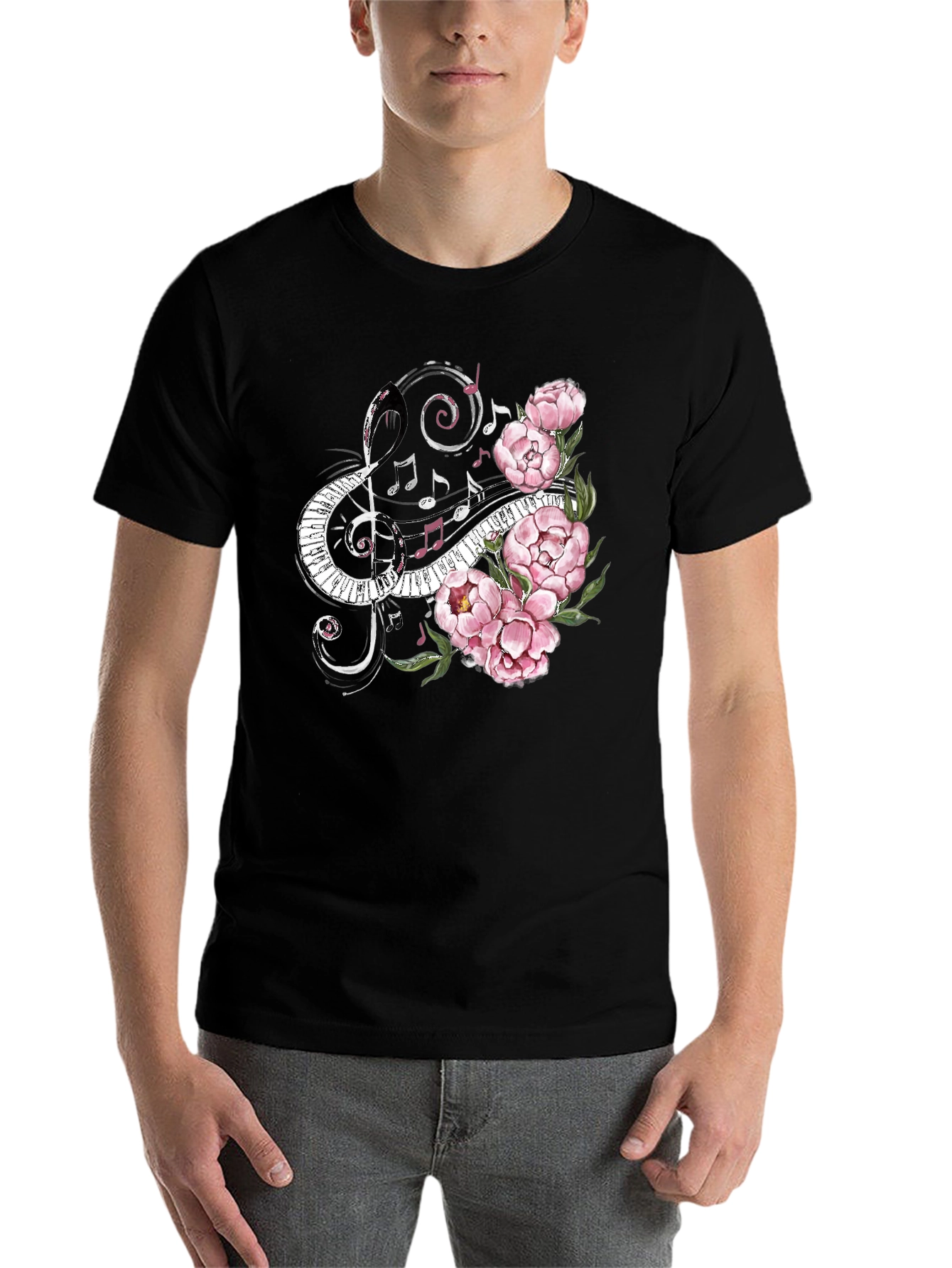 Black Musical Florals Men's Black Tee view 7