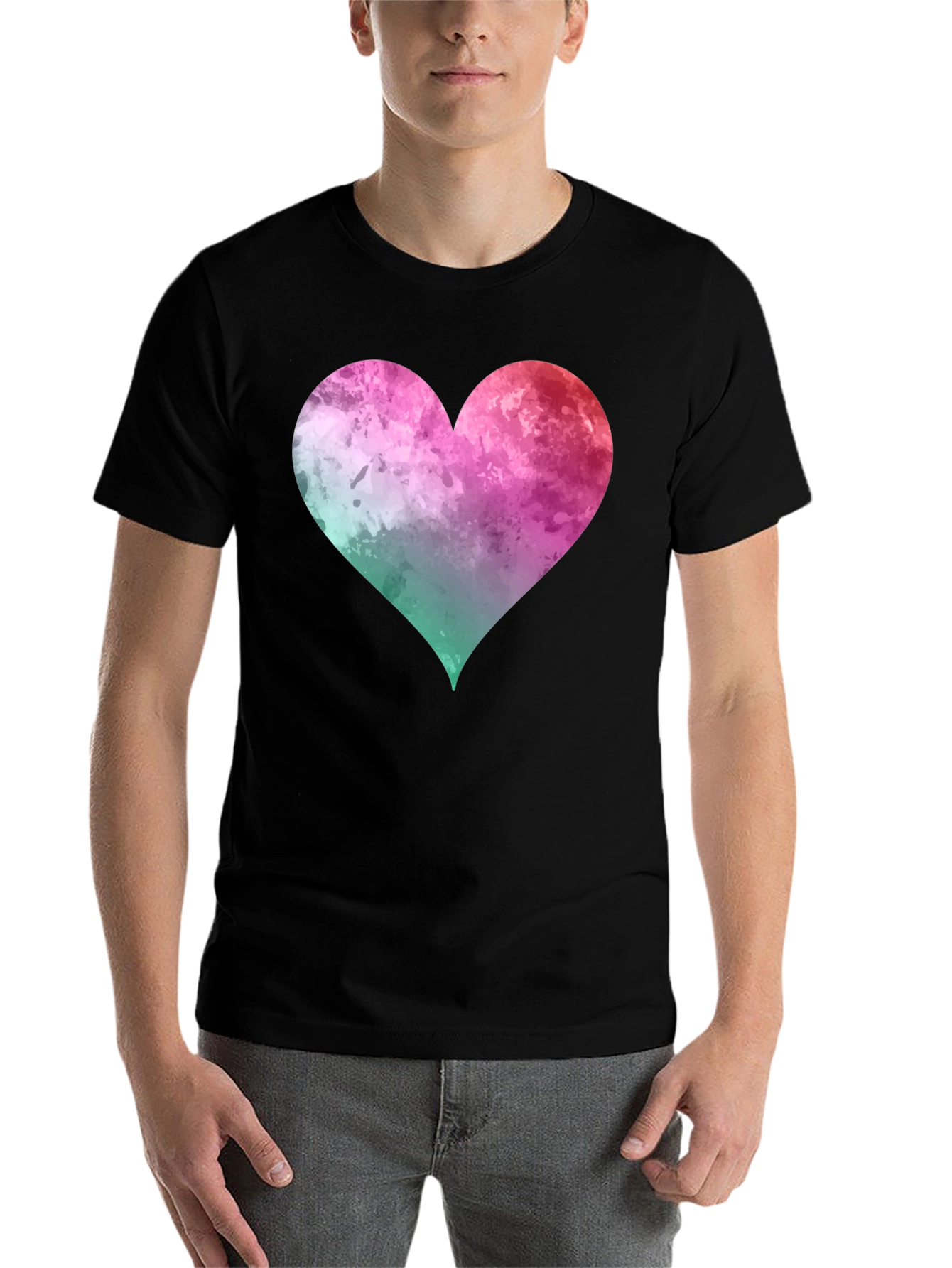 Black Watercolor Heart Graphic T-Shirt - Casual Style view 7