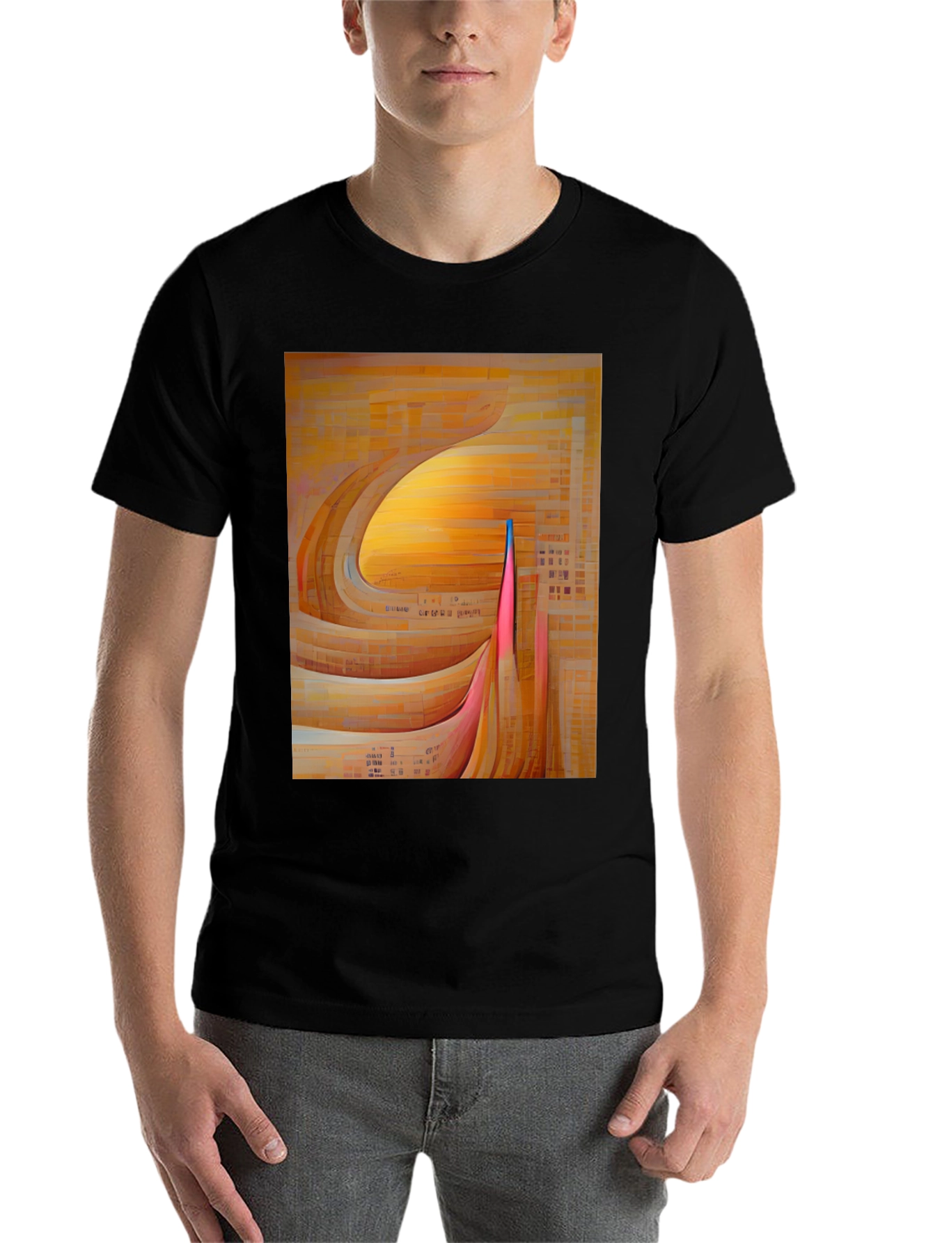 Black Abstract Geometric Graphic Print Black T-Shirt view 7