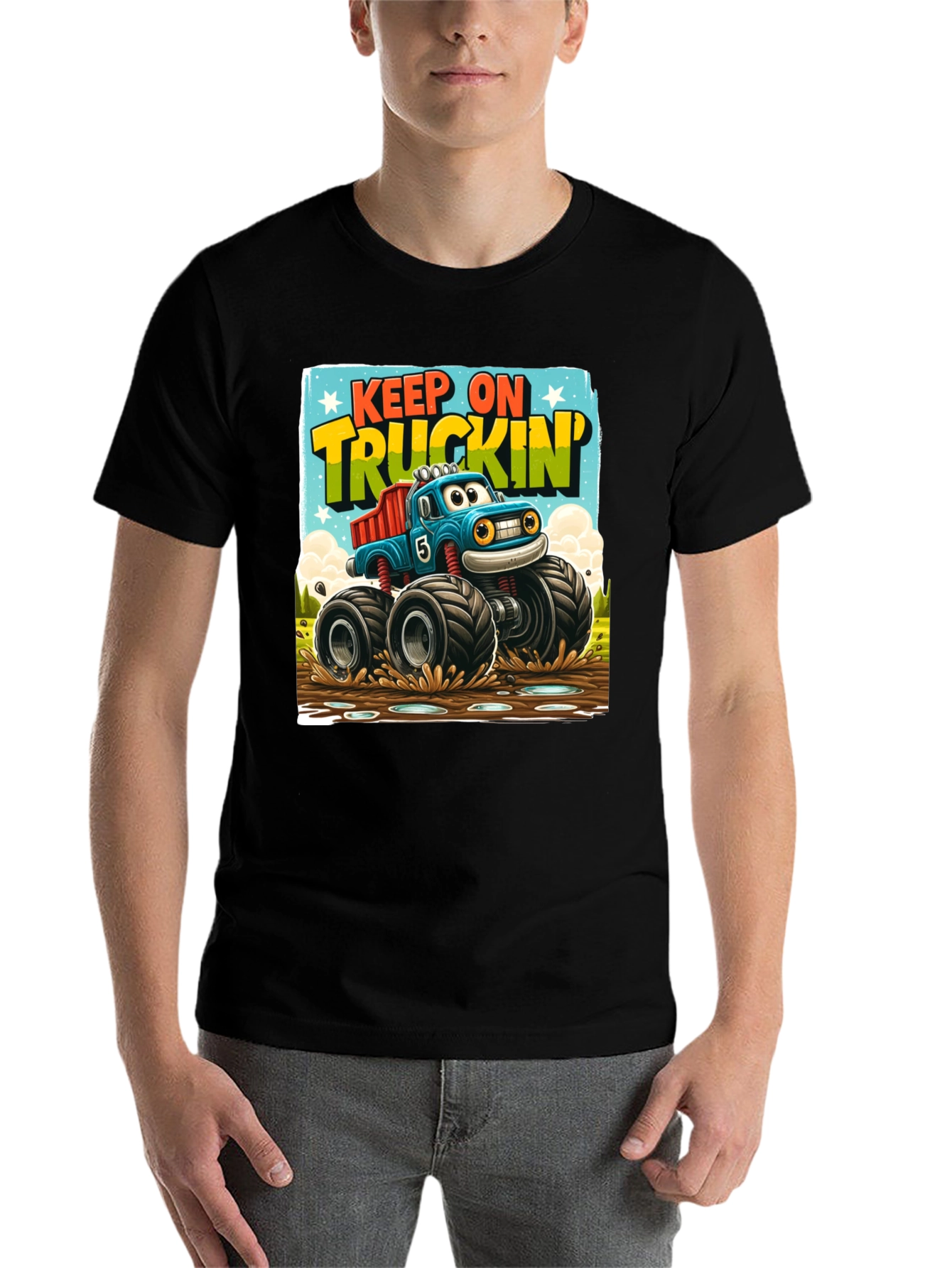 Black Keep On Truckin' Monster Truck T-Shirt view 7