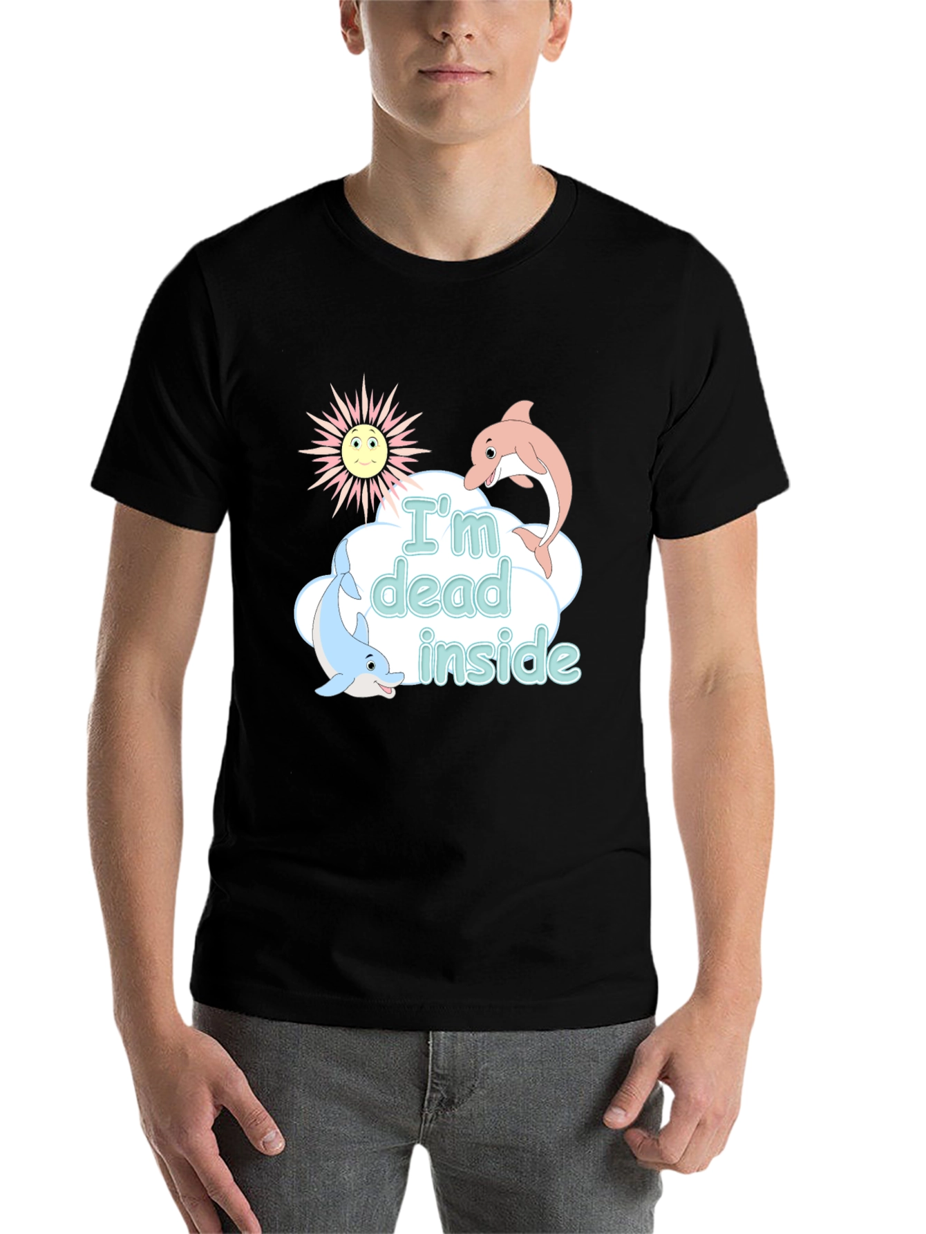 Black I'm Dead Inside Funny Dolphin Graphic T-Shirt view 7