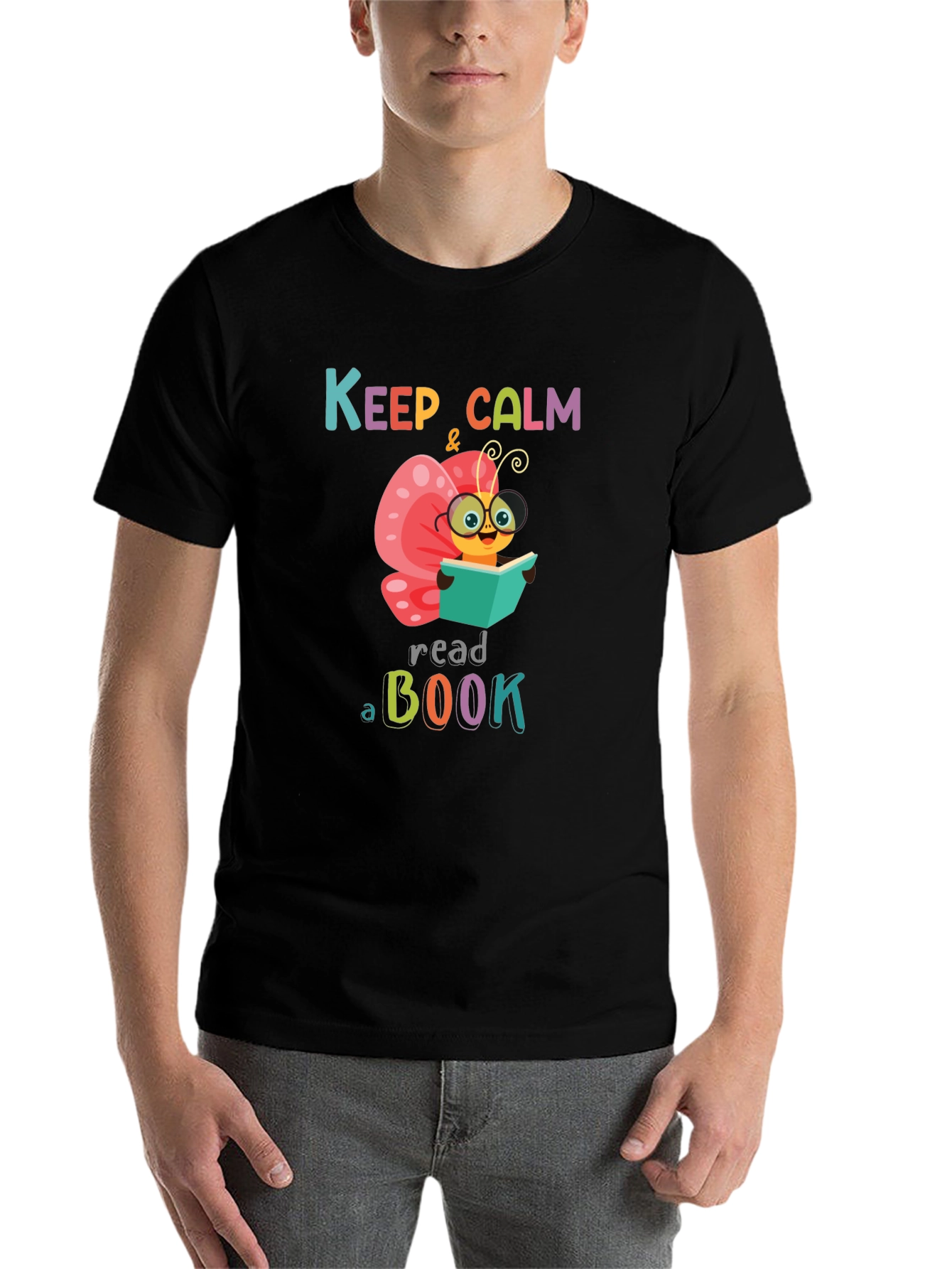 Black Keep Calm Read a Book T-Shirt view 7