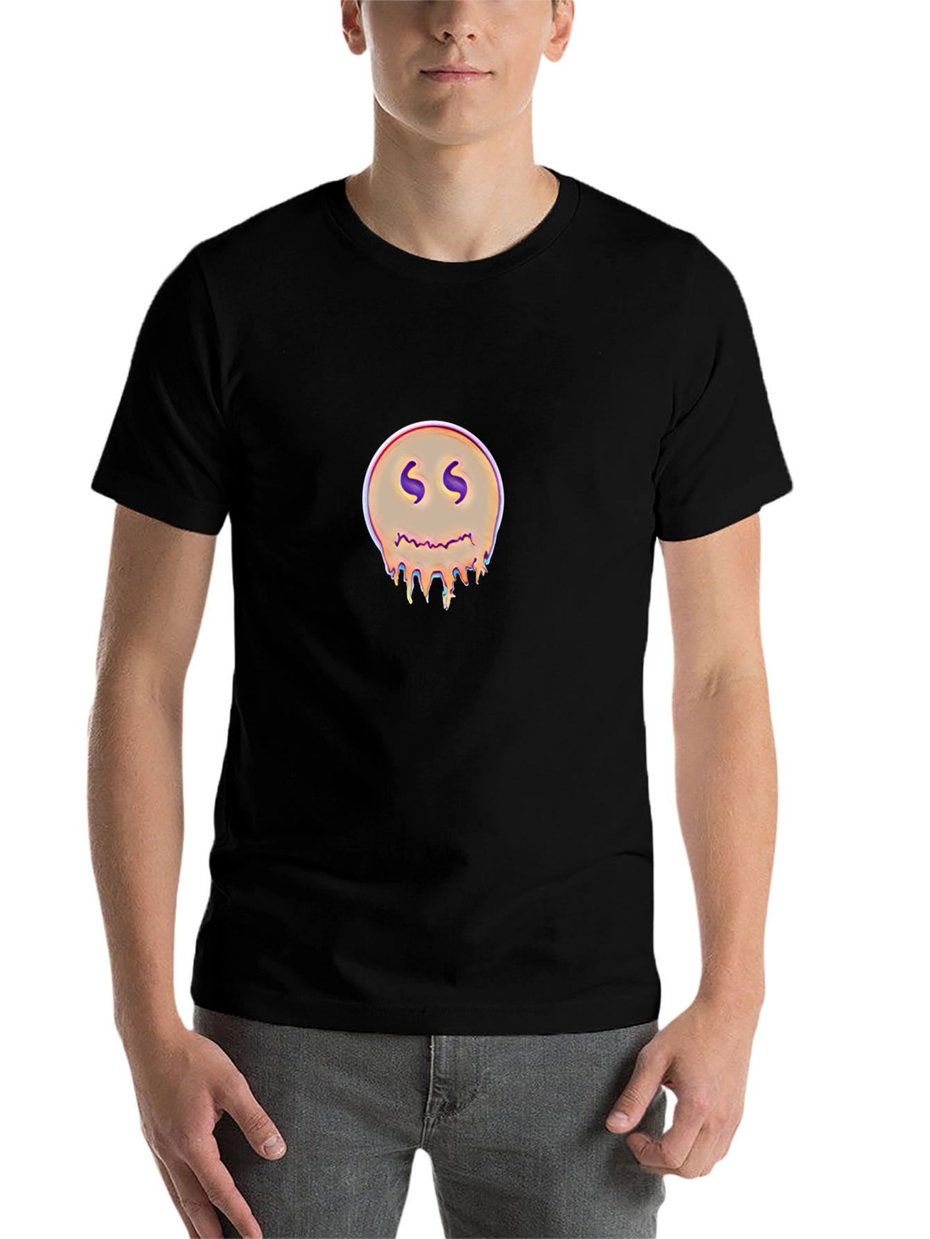 Black Dripping Smiley Graphic Black T-Shirt view 7
