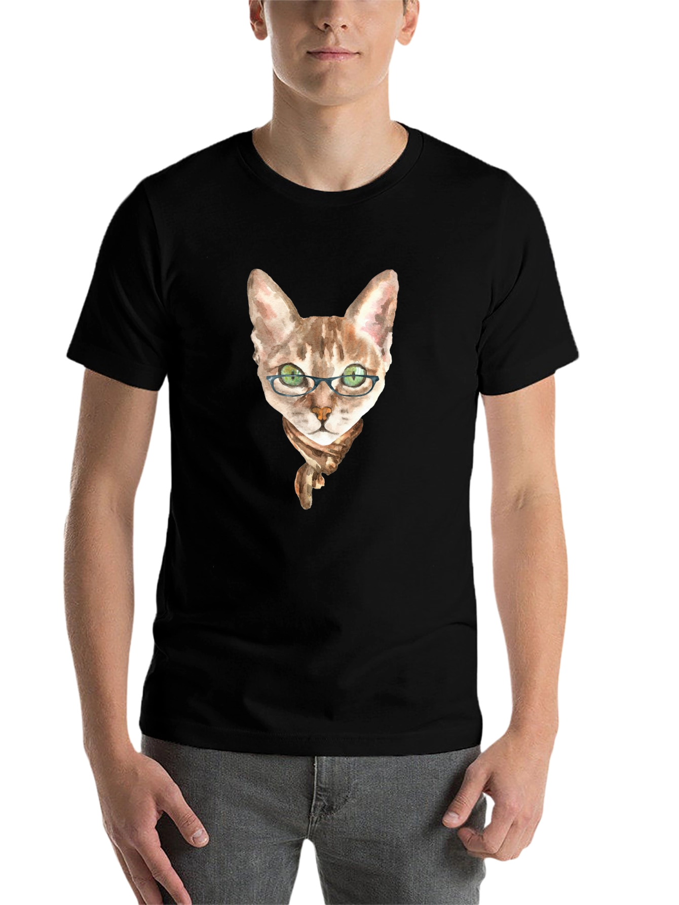Black Cat with Glasses T-Shirt view 7