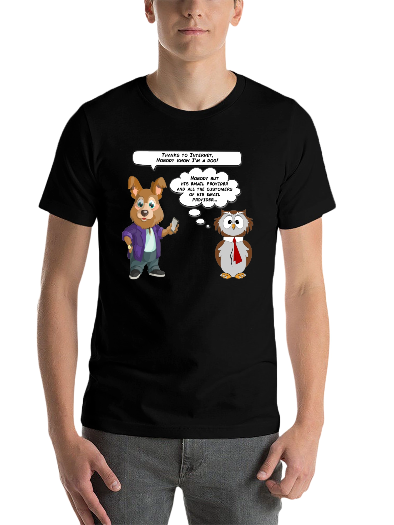 Black Funny Internet Dog & Owl T-Shirt view 7