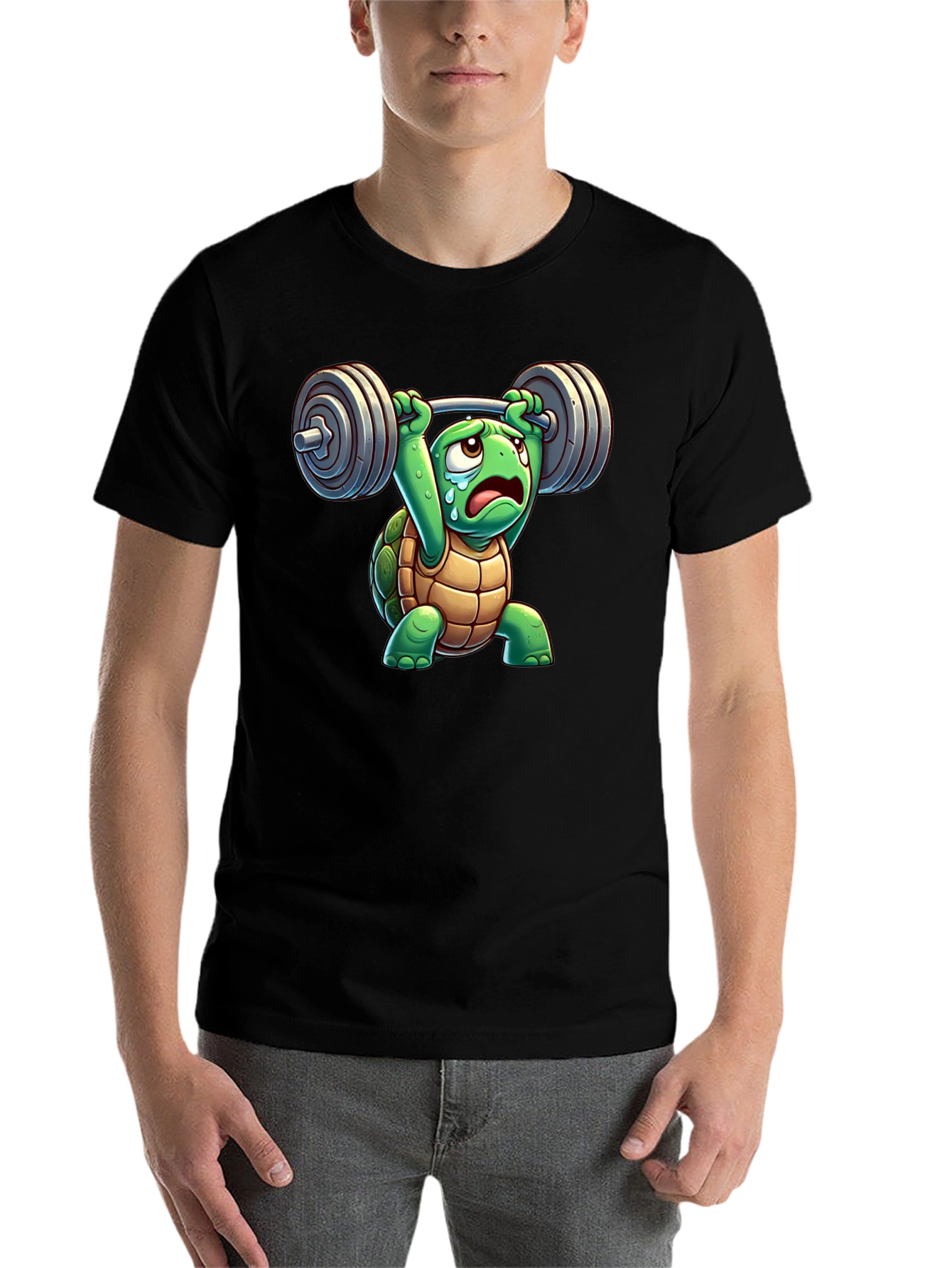 Black Turtle Lifting Weights T-Shirt view 7