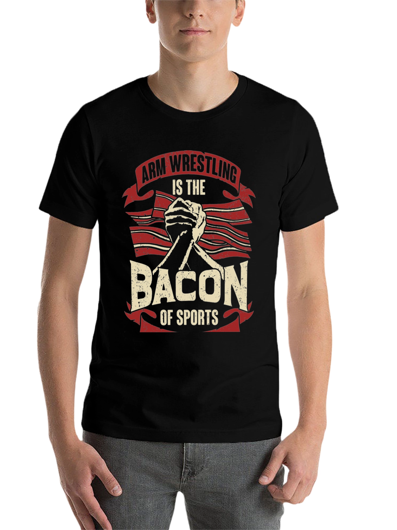 Black Arm Wrestling Bacon of Sports T-Shirt view 7