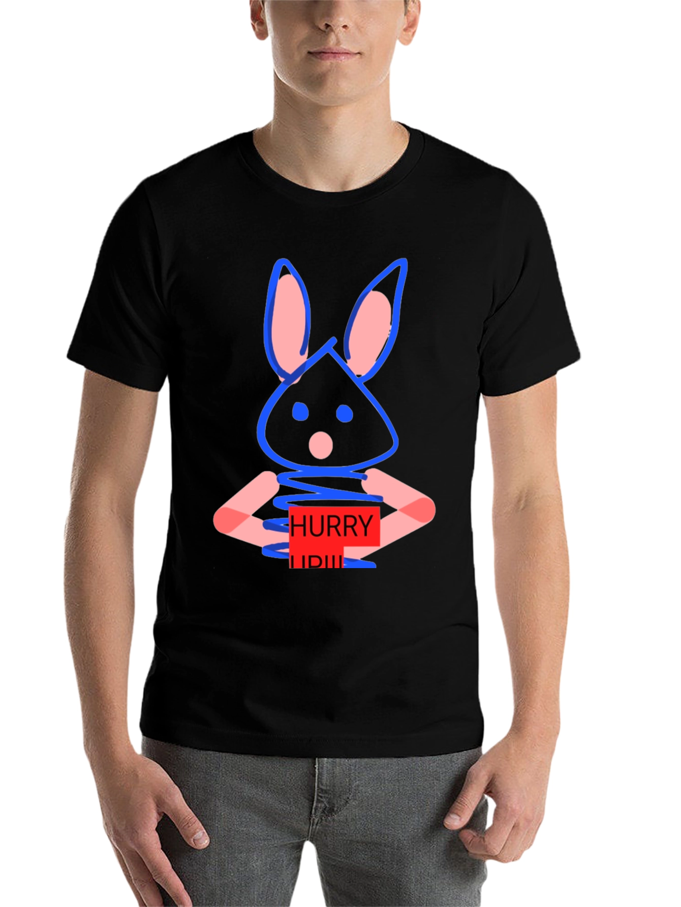 Black Whimsical Bunny Graphic Tee - Hurry Up! Design view 7