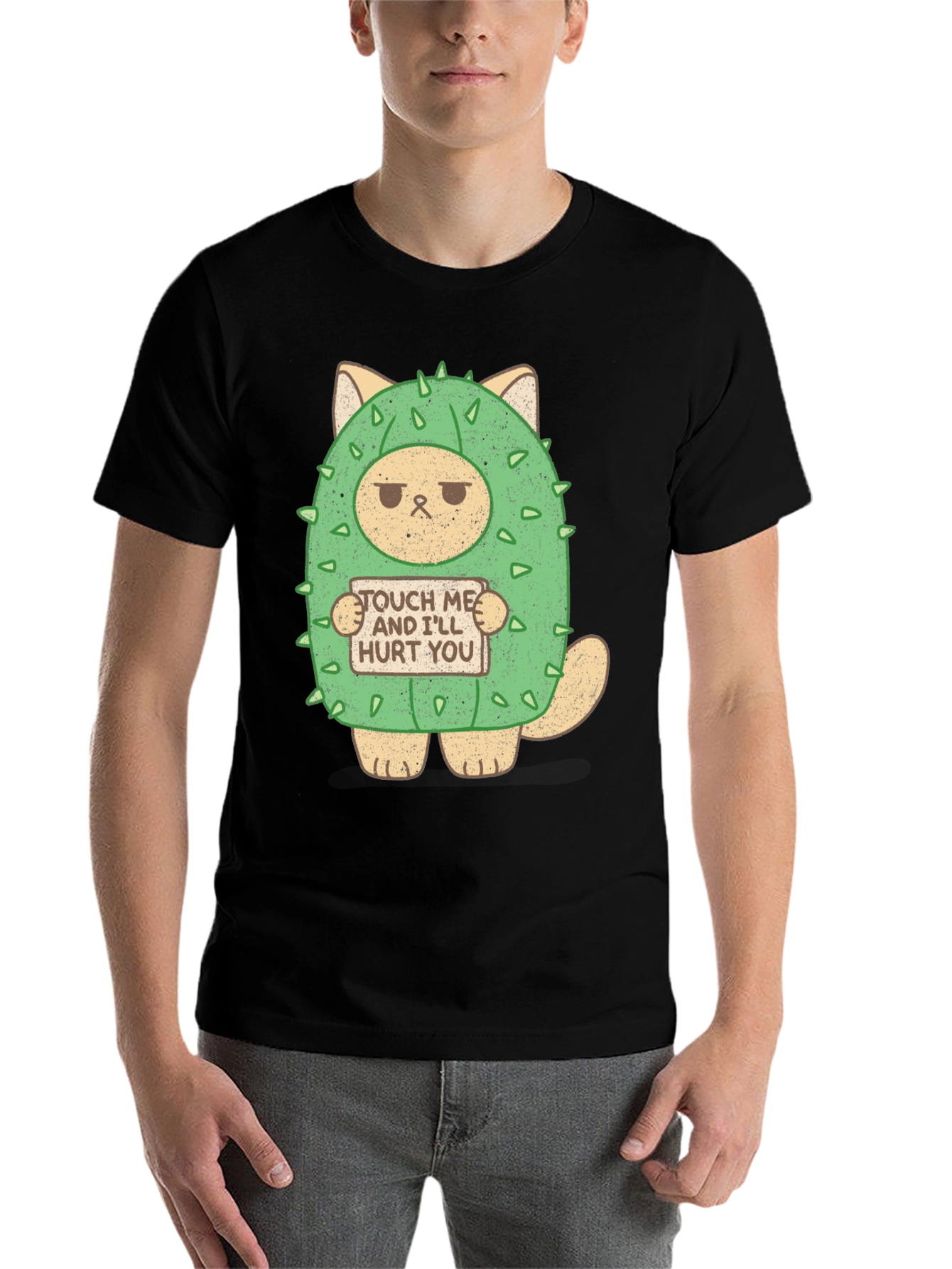 Black Cactus Cat T-Shirt - Touch Me and I'll Hurt You! view 7