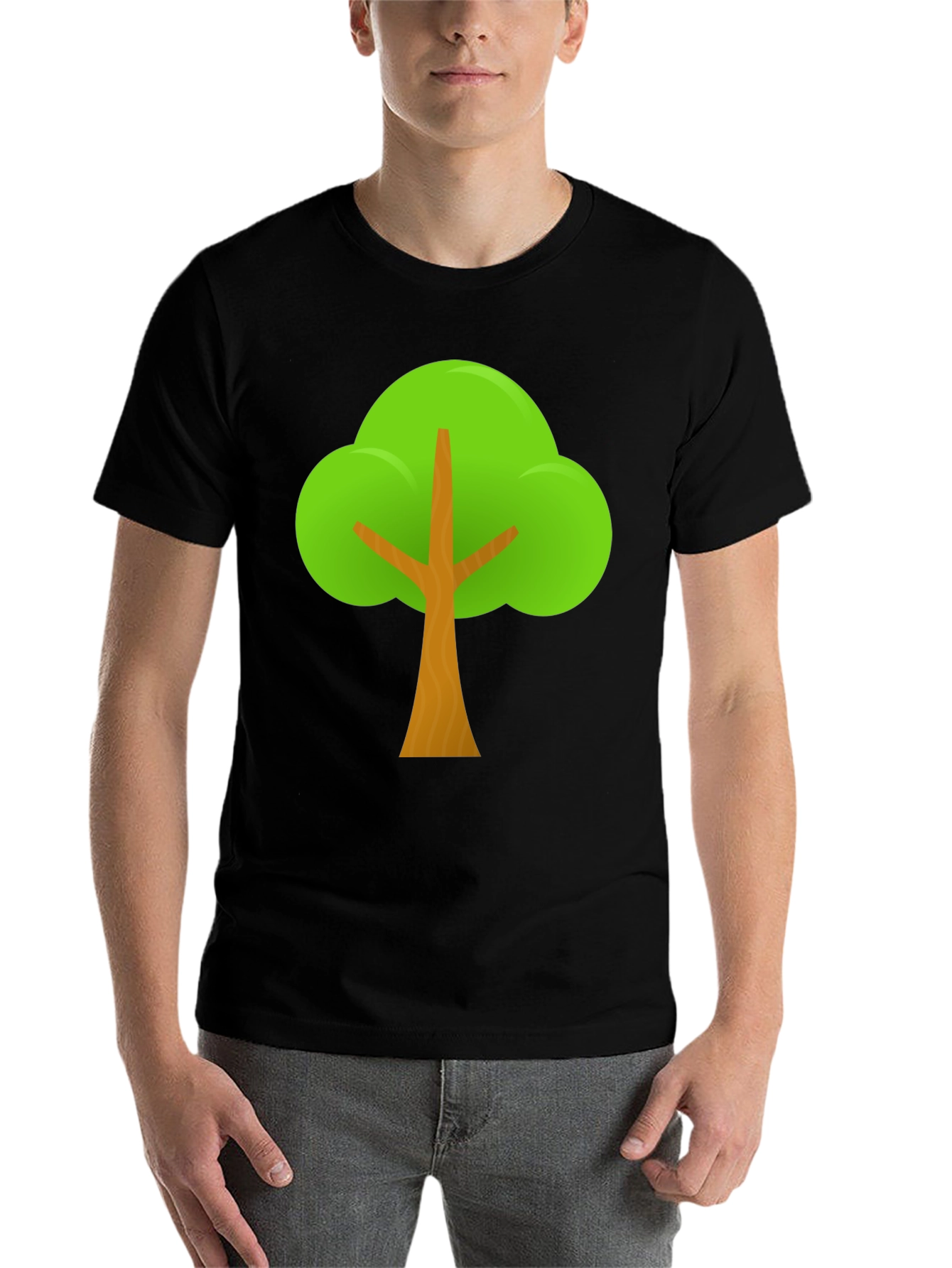 Black Cartoon Tree Graphic Tee - Black Casual T-Shirt view 7