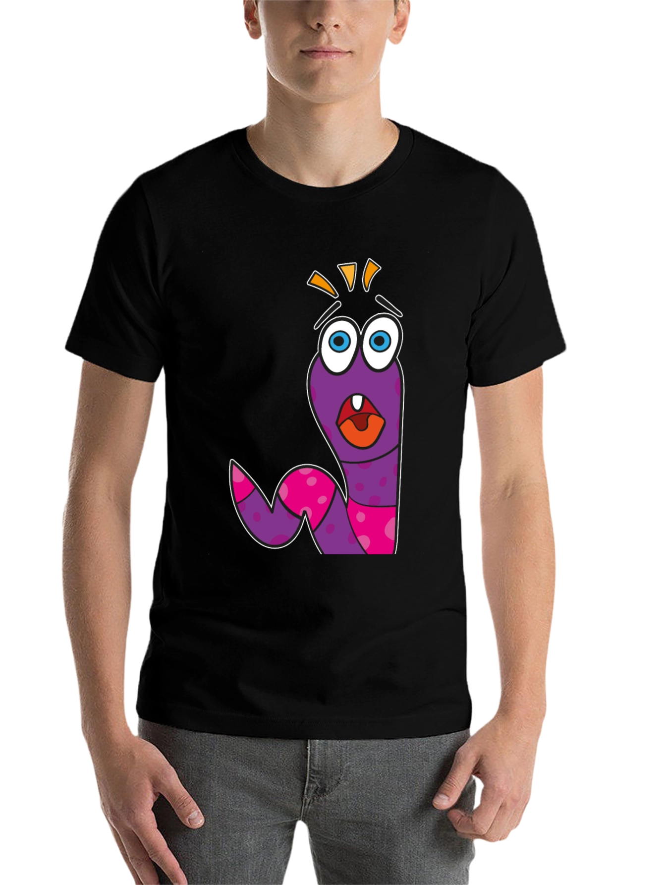 Black Cartoon Worm Graphic Tee - Funny & Unique Design view 7
