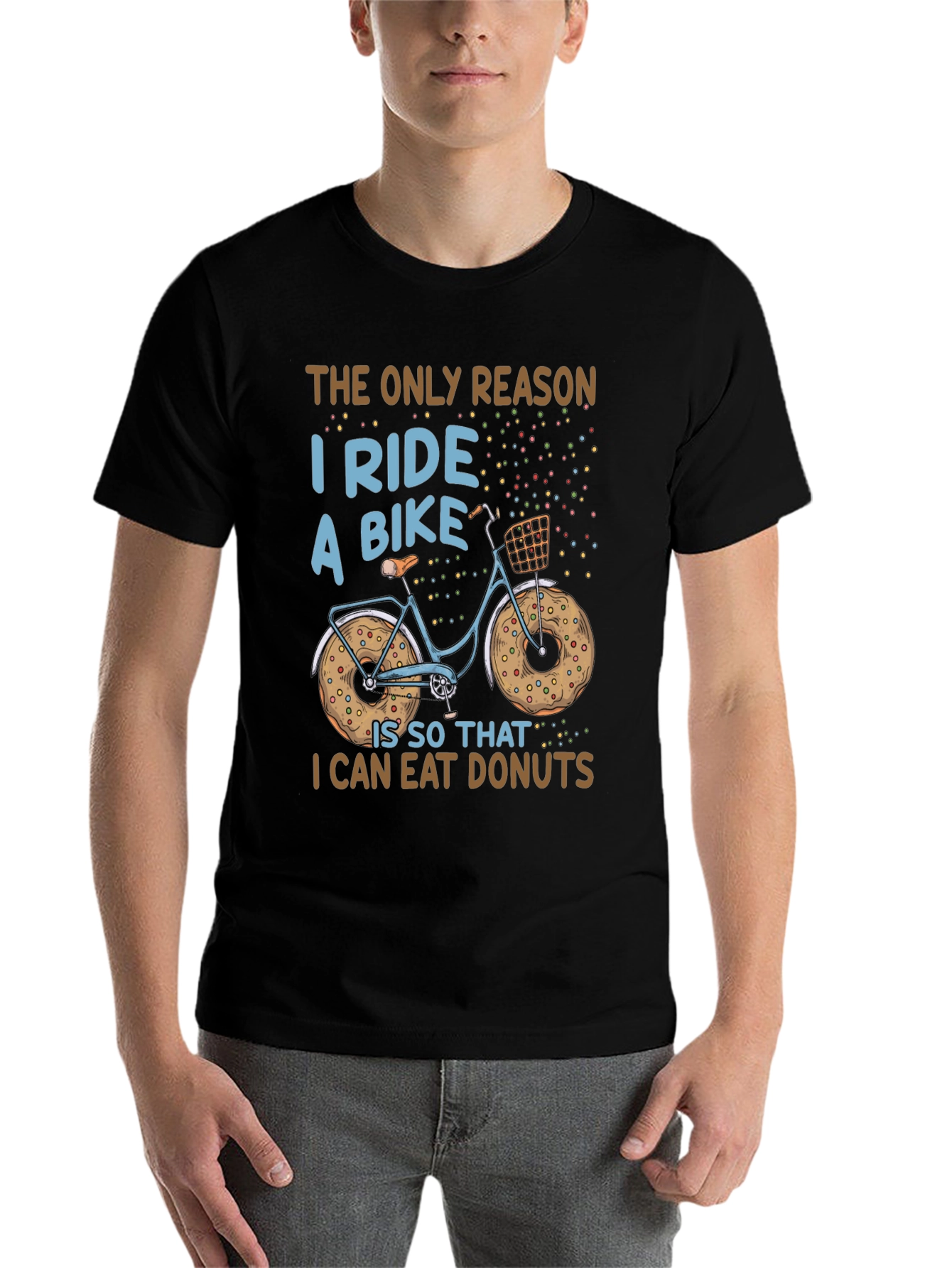 Black Funny Bike & Donut T-Shirt - Cycling & Foodie view 7