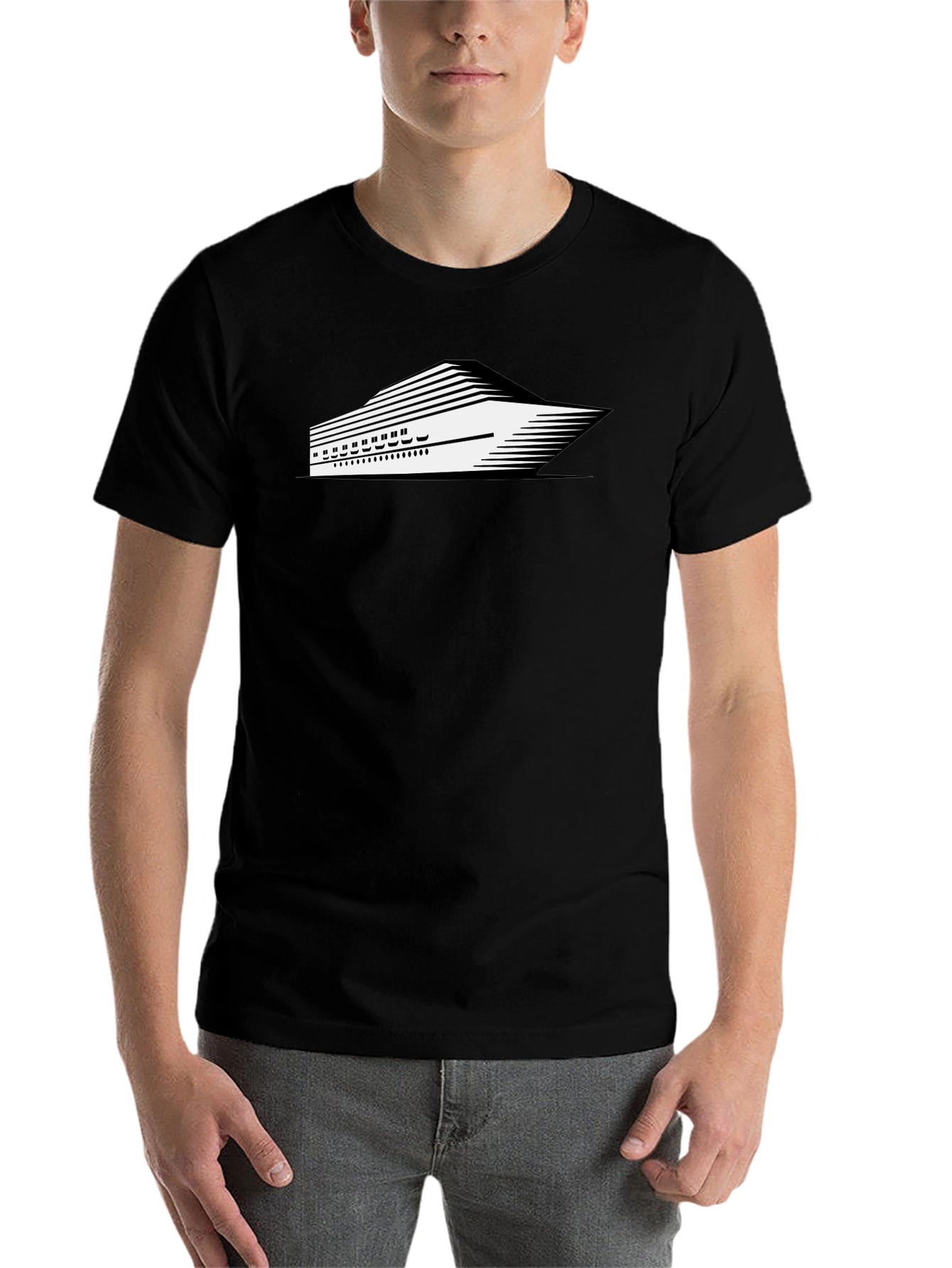 Black Modern Cruise Ship Graphic Tee - Black view 7