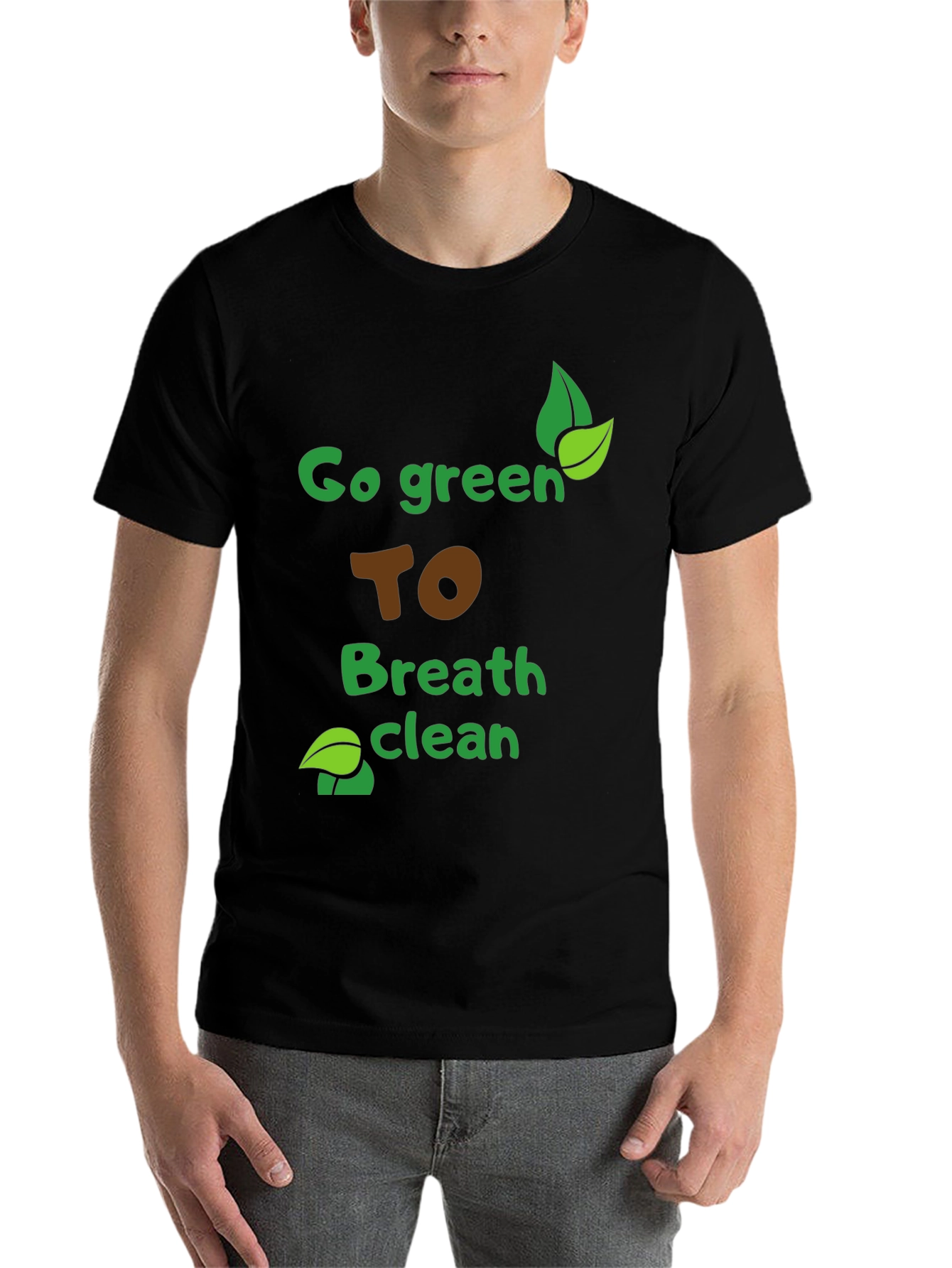 Black Eco-Friendly "Go Green" Graphic Tee - Breathe Clean Air! view 7