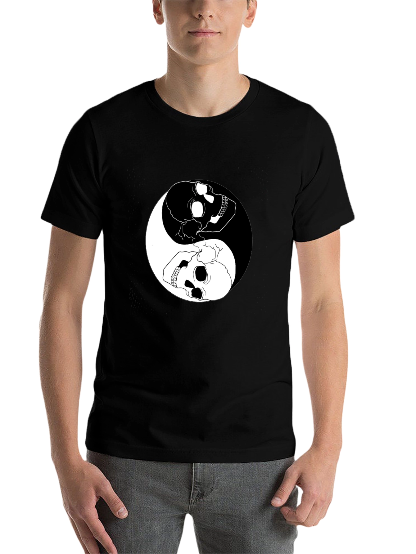 Black Yin Yang Skull Graphic T-Shirt - Black Cotton Tee view 7