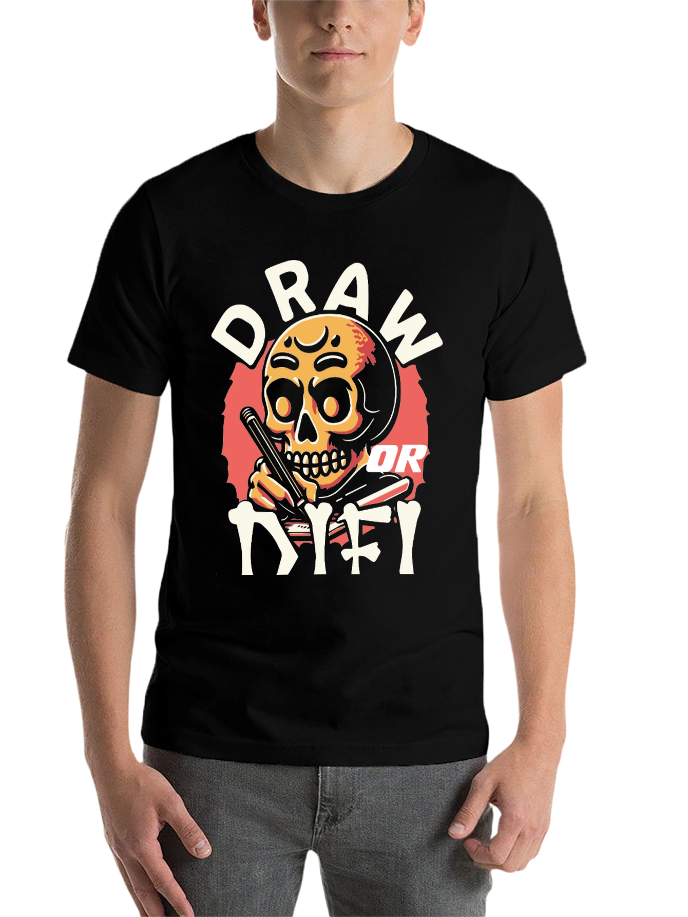 Black Draw or Die T-Shirt - Skull Design view 7