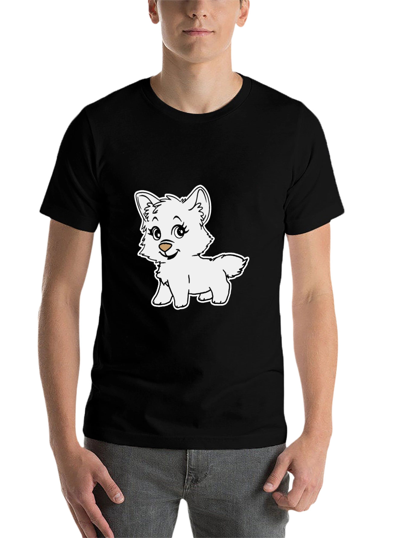 Black Cute Cartoon Puppy Graphic T-Shirt - Black view 7
