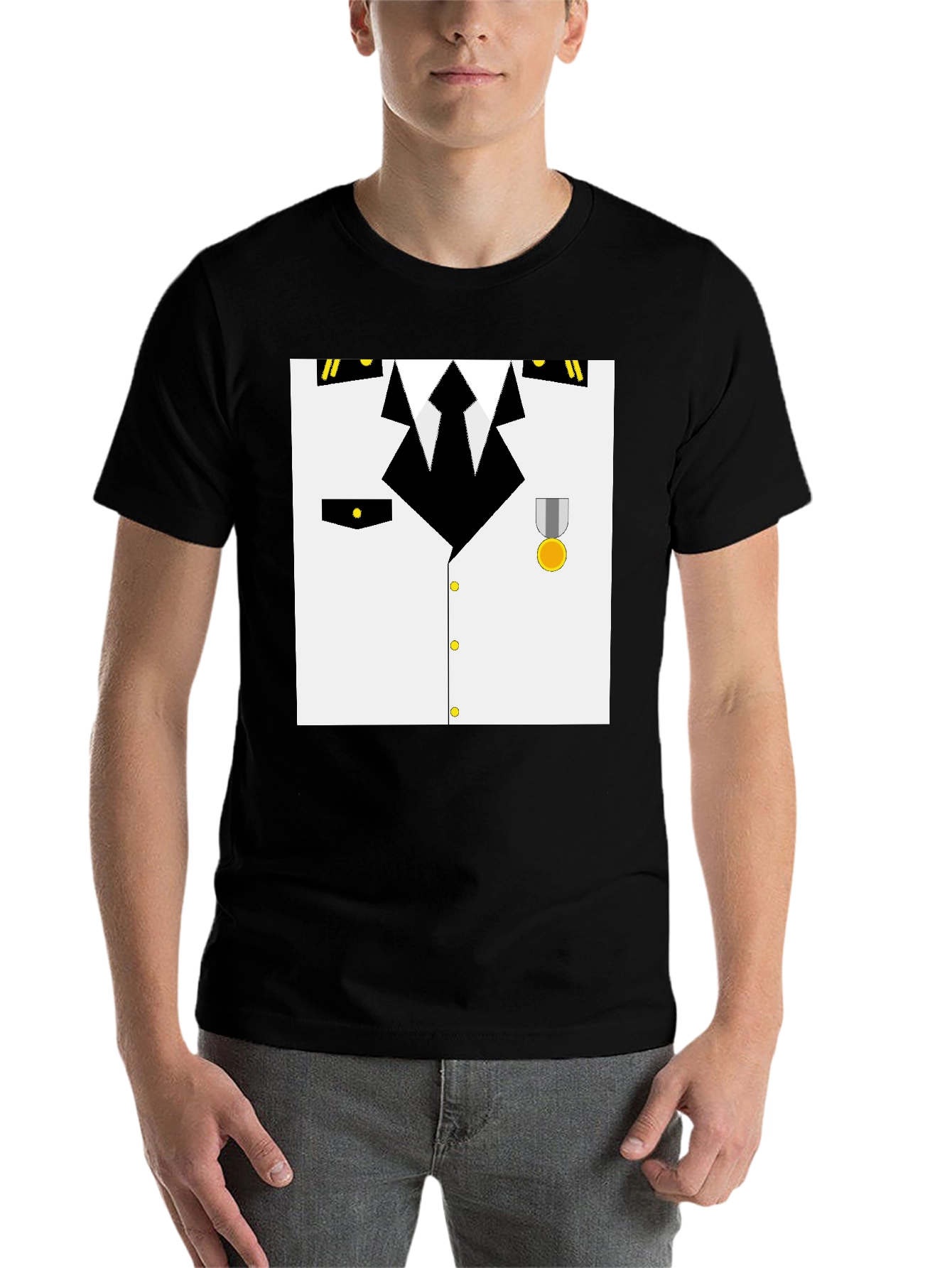 Black Pilot Costume T-Shirt - Realistic Design view 7