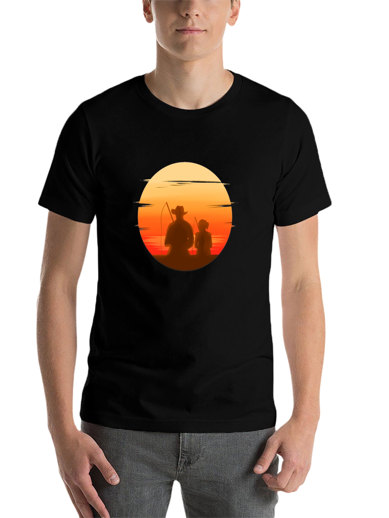Black Sunset Fishing T-Shirt: Dad & Daughter Silhouette Tee view 7