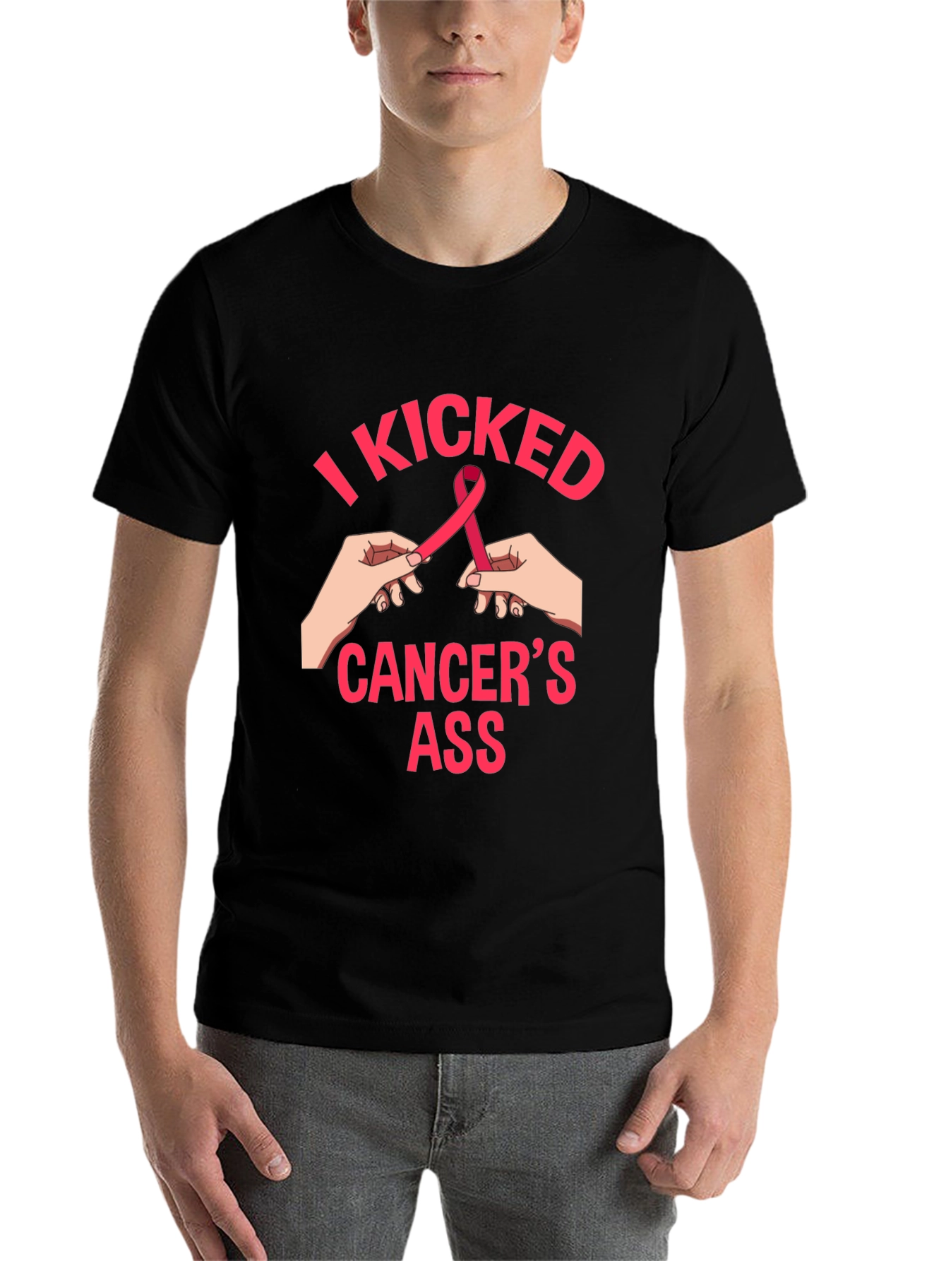 Black I Kicked Cancer's Ass Graphic Tee view 7