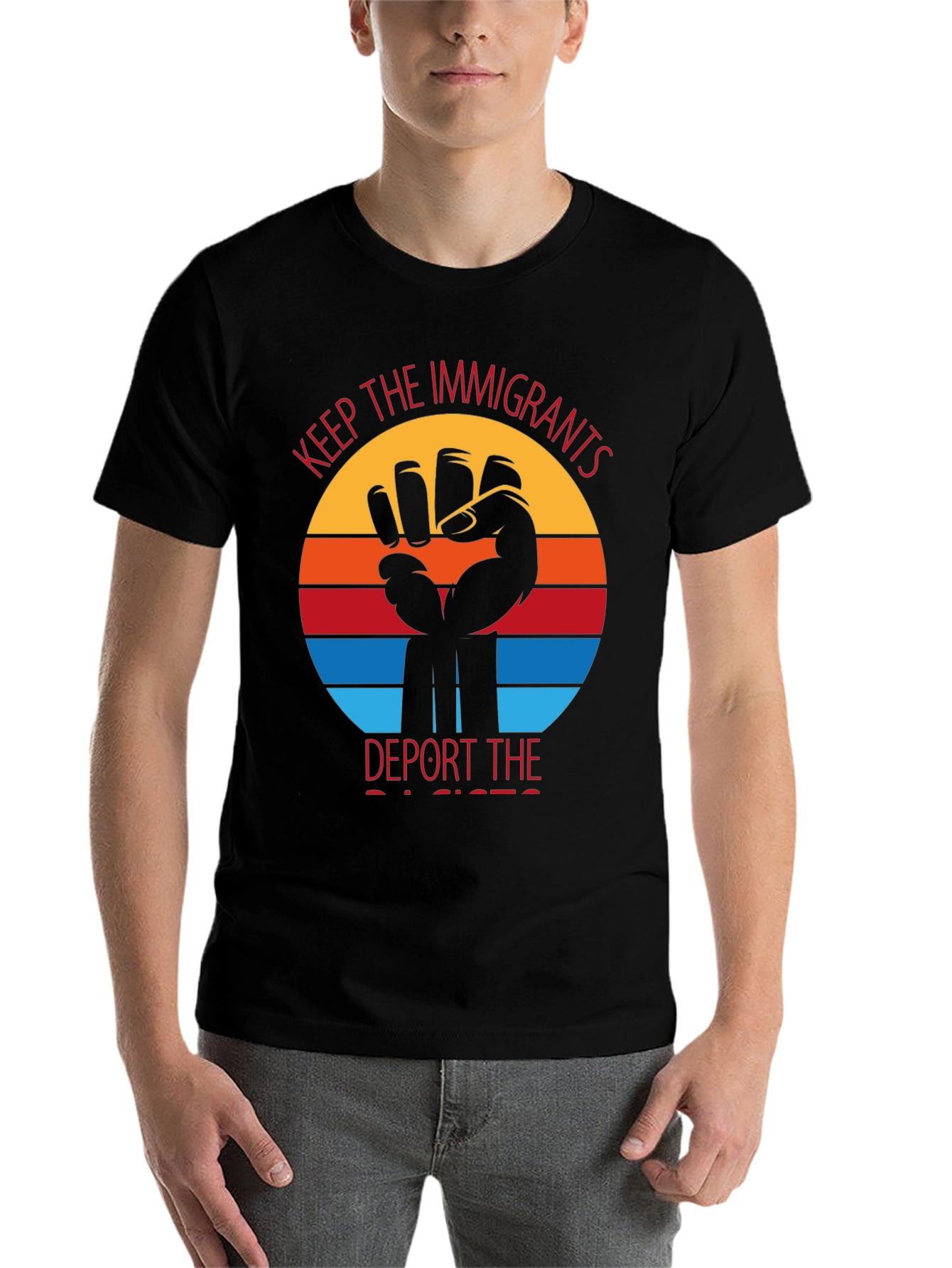 Black Keep The Immigrants, Deport Racists T-Shirt view 7