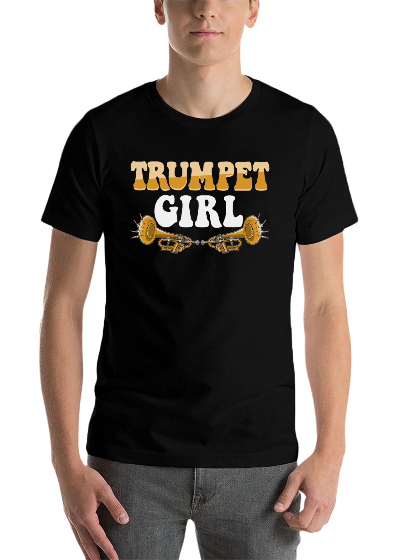 Black Trumpet Girl Graphic T-Shirt, Music Lover Tee view 7
