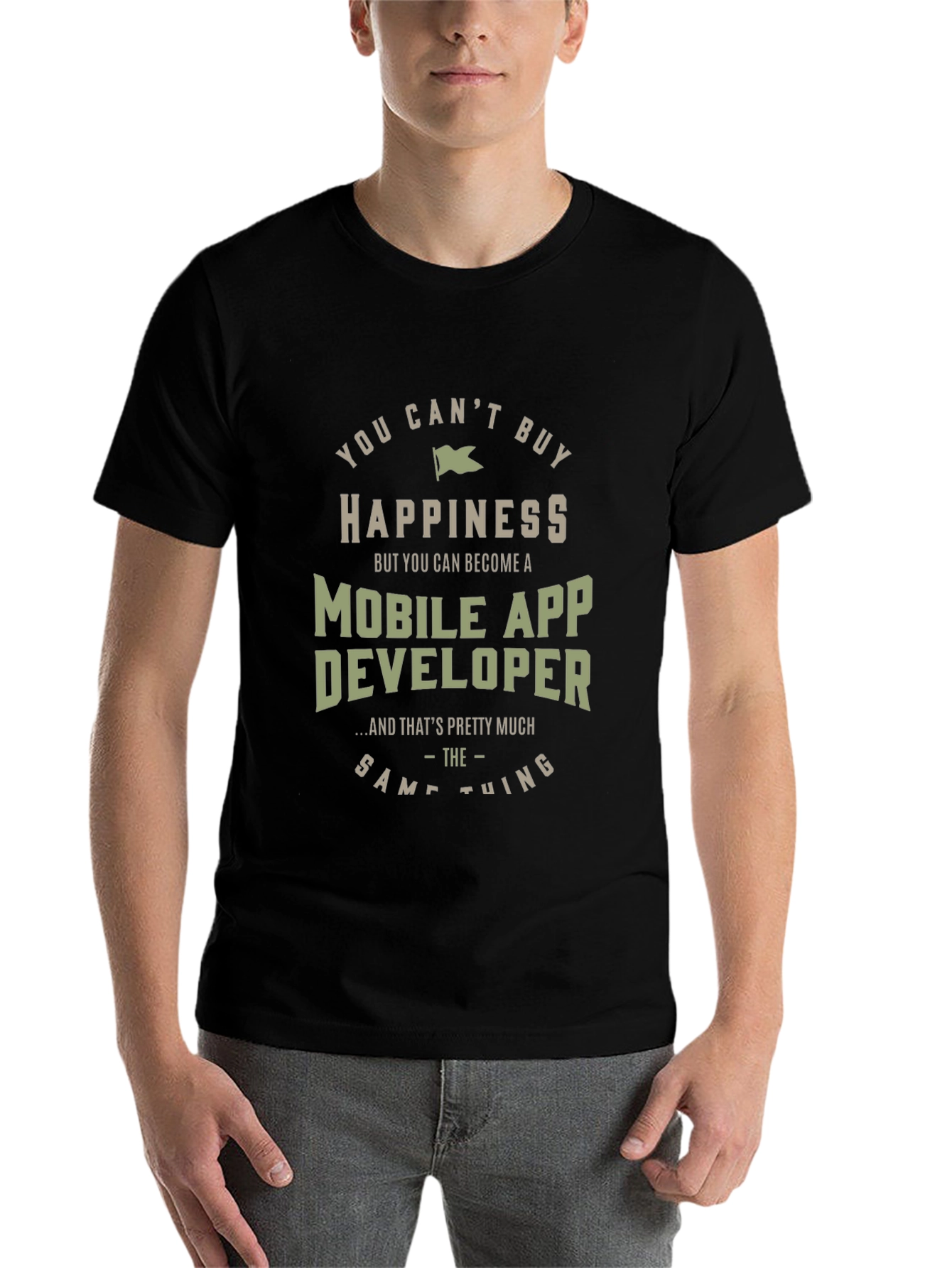 Black Mobile App Developer Happiness T-Shirt view 7