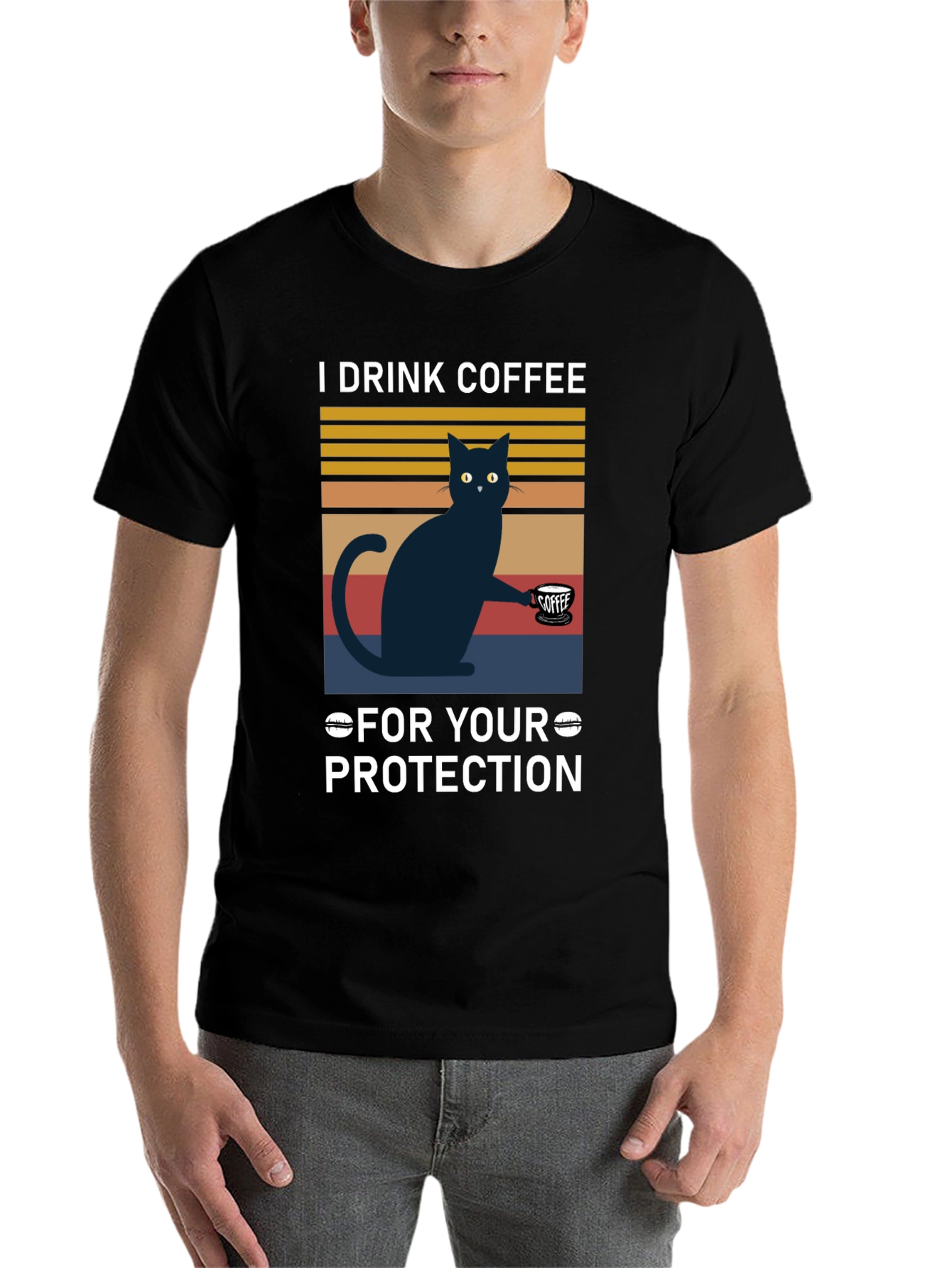 Black Funny Cat Coffee T-Shirt - For Your Protection view 7
