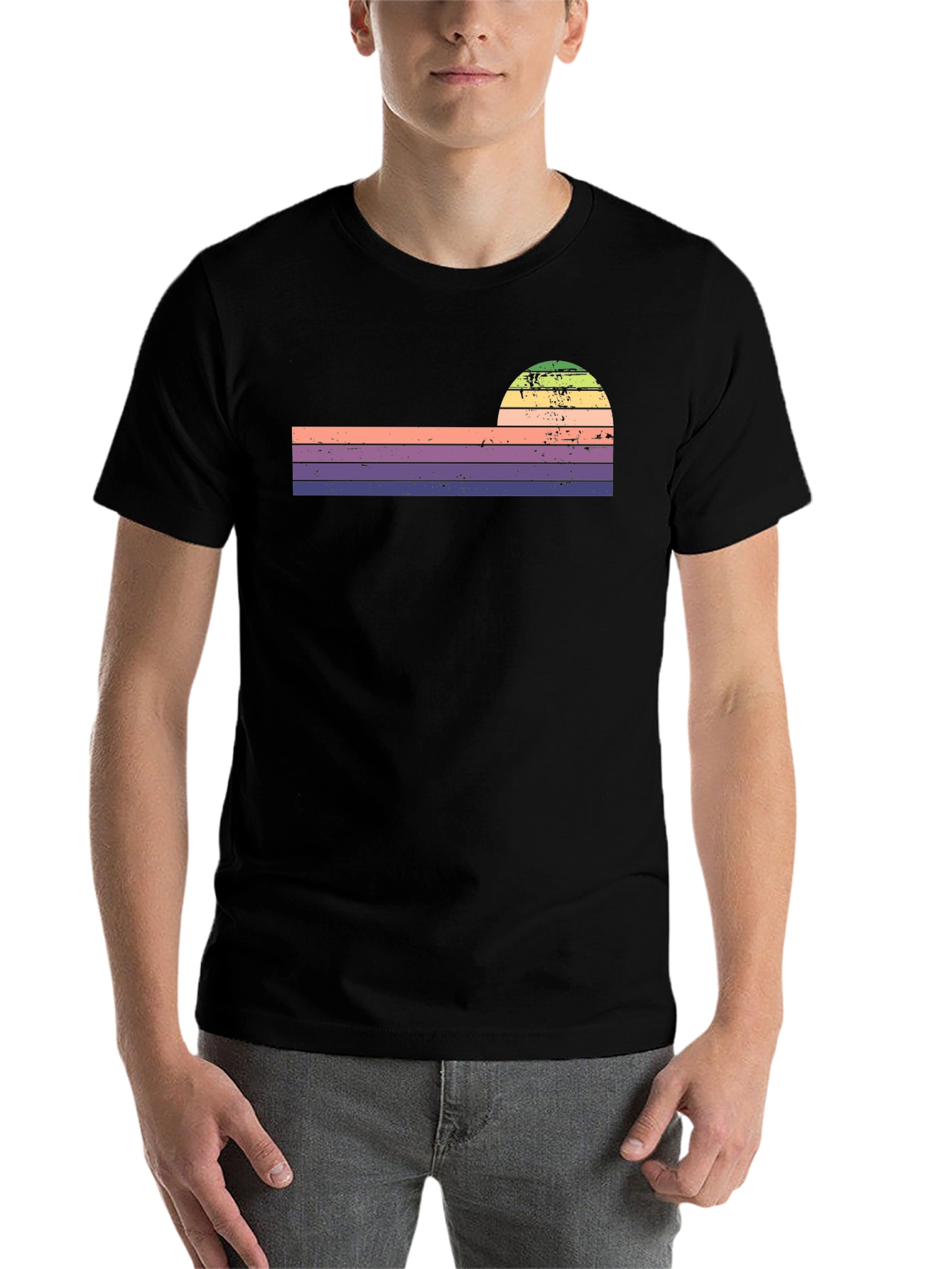 Black Retro Sunset Striped Graphic Tee view 7