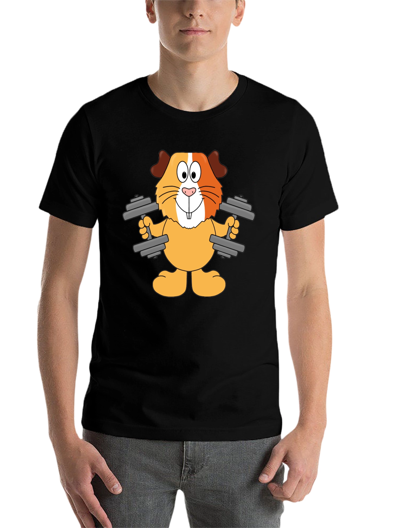 Black Funny Guinea Pig Lifting Weights T-Shirt view 7
