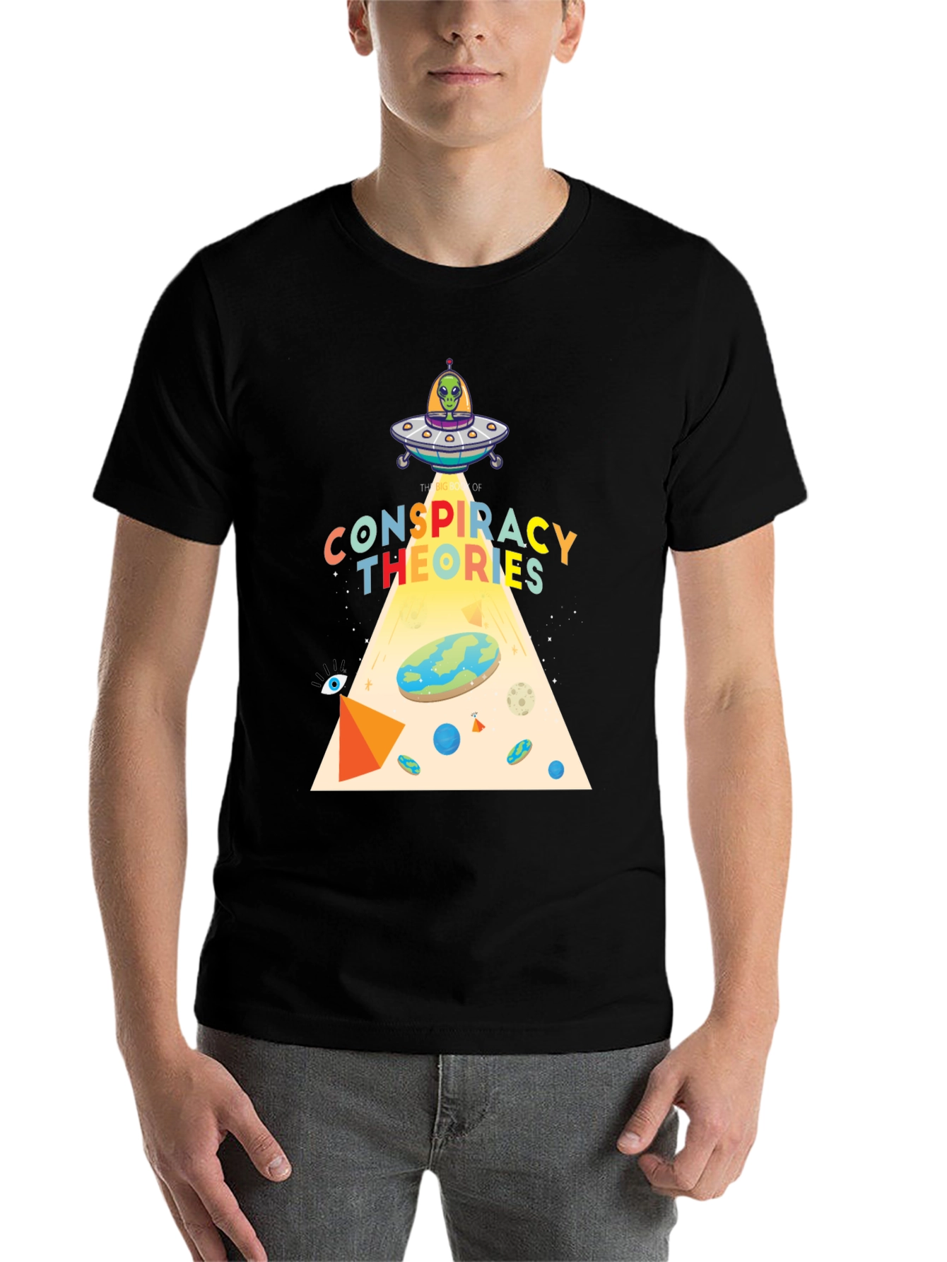 Black Conspiracy Theories Graphic T-Shirt, Alien UFO, Flat Earth view 7