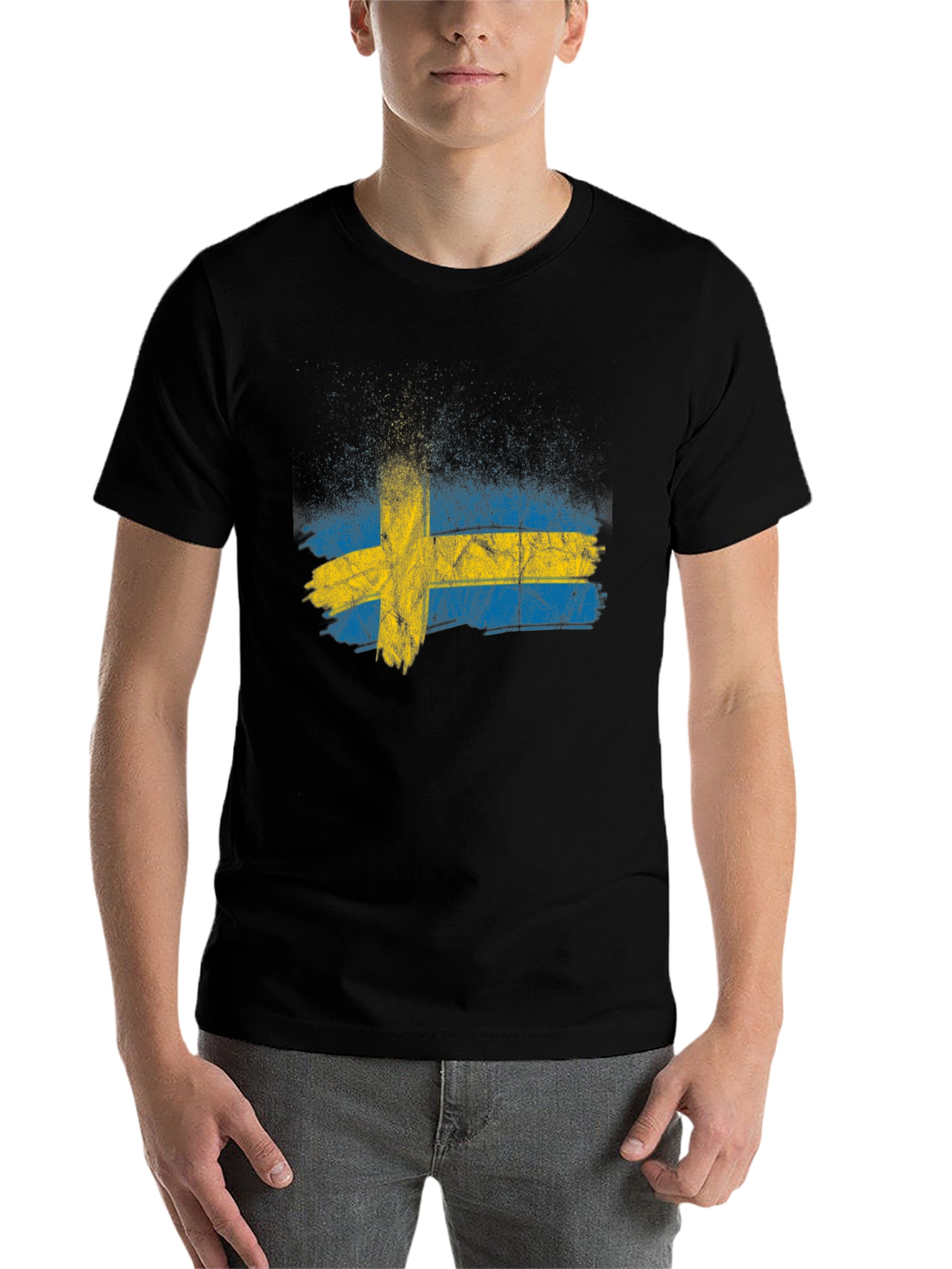 Black Sweden Flag Distressed Graphic Tee - Black view 7