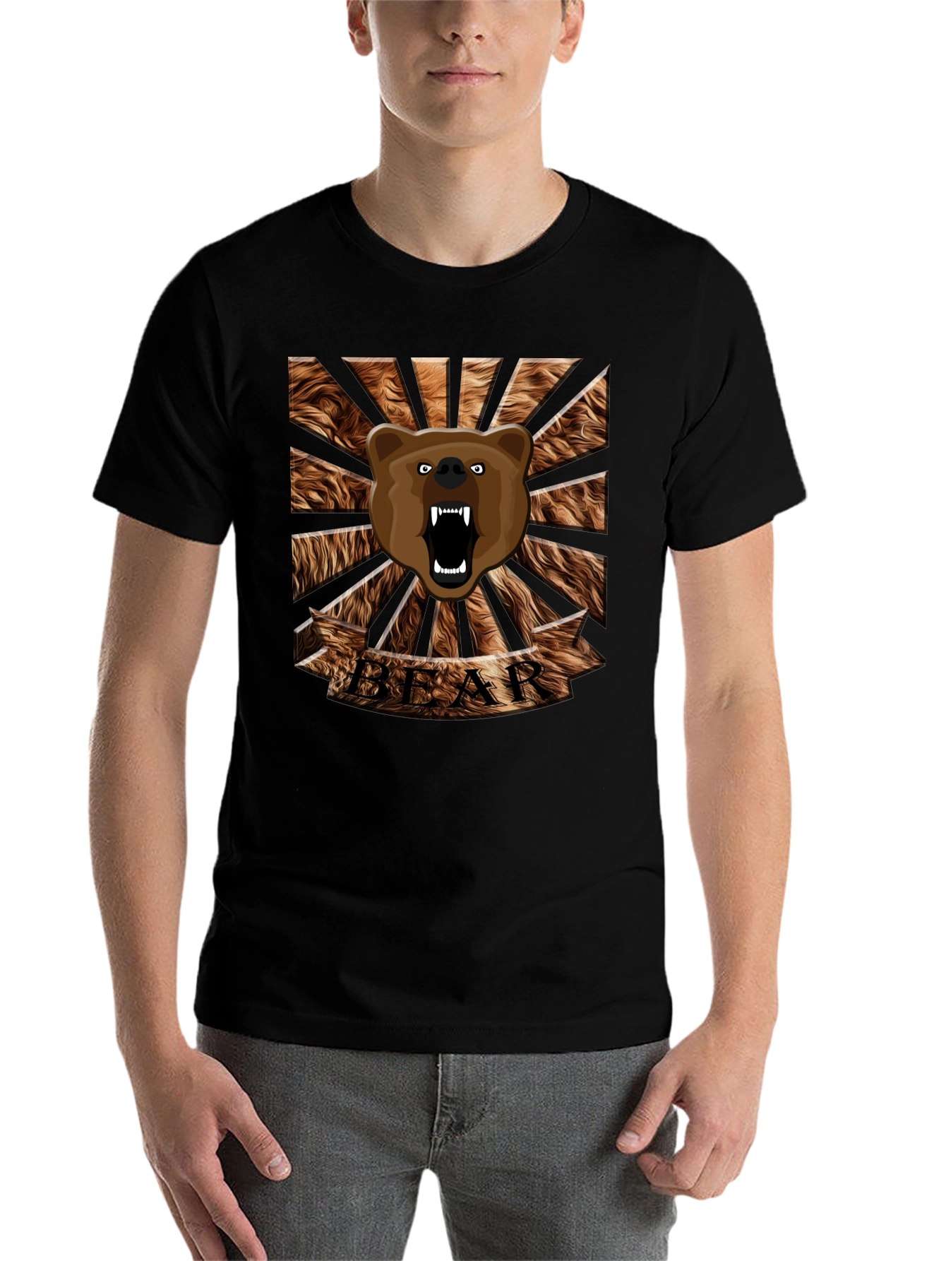 Black Roaring Bear Graphic T-Shirt - Mens Black Crew Neck Tee view 7