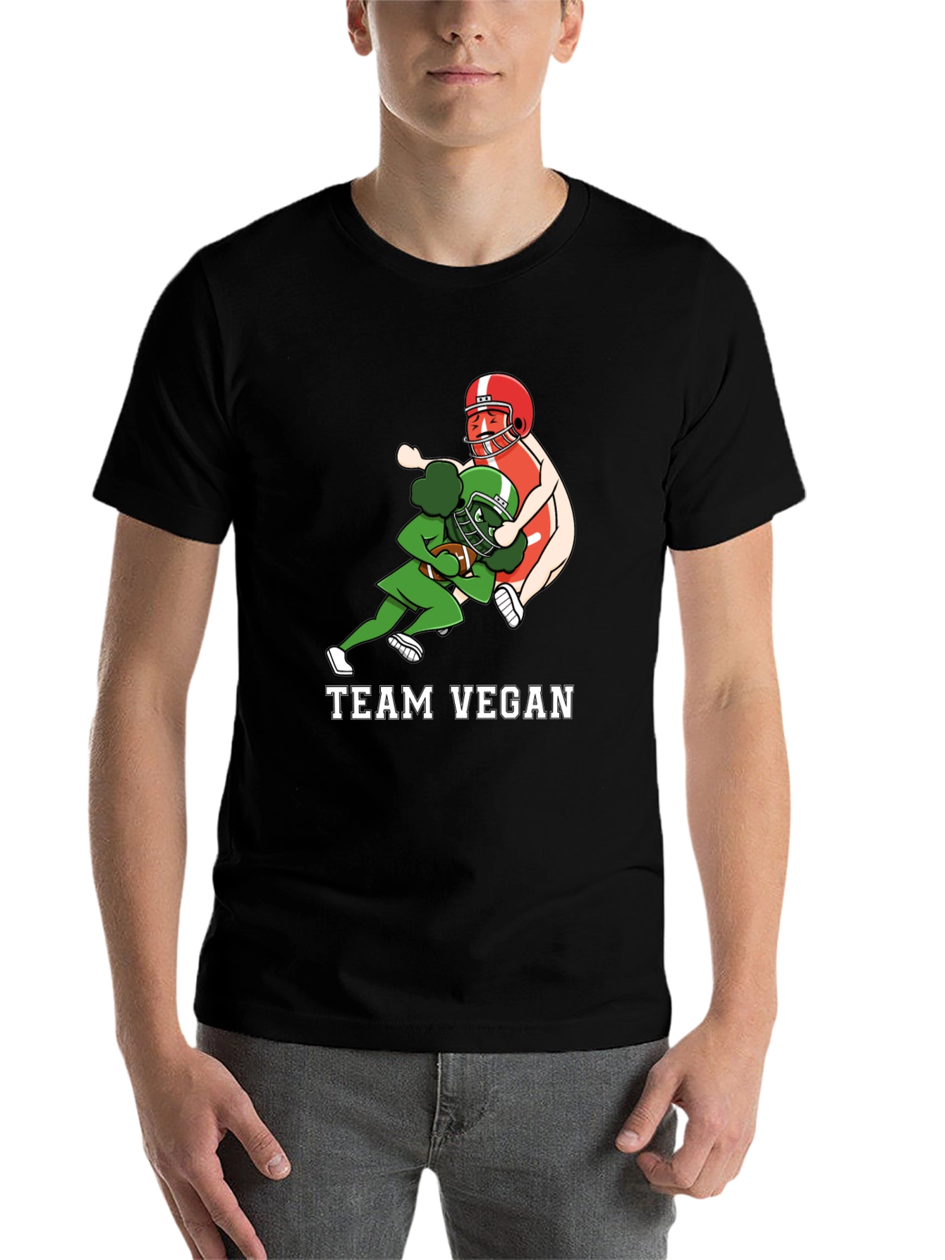 Black Team Vegan Football T-Shirt - Funny Vegan Gift view 7
